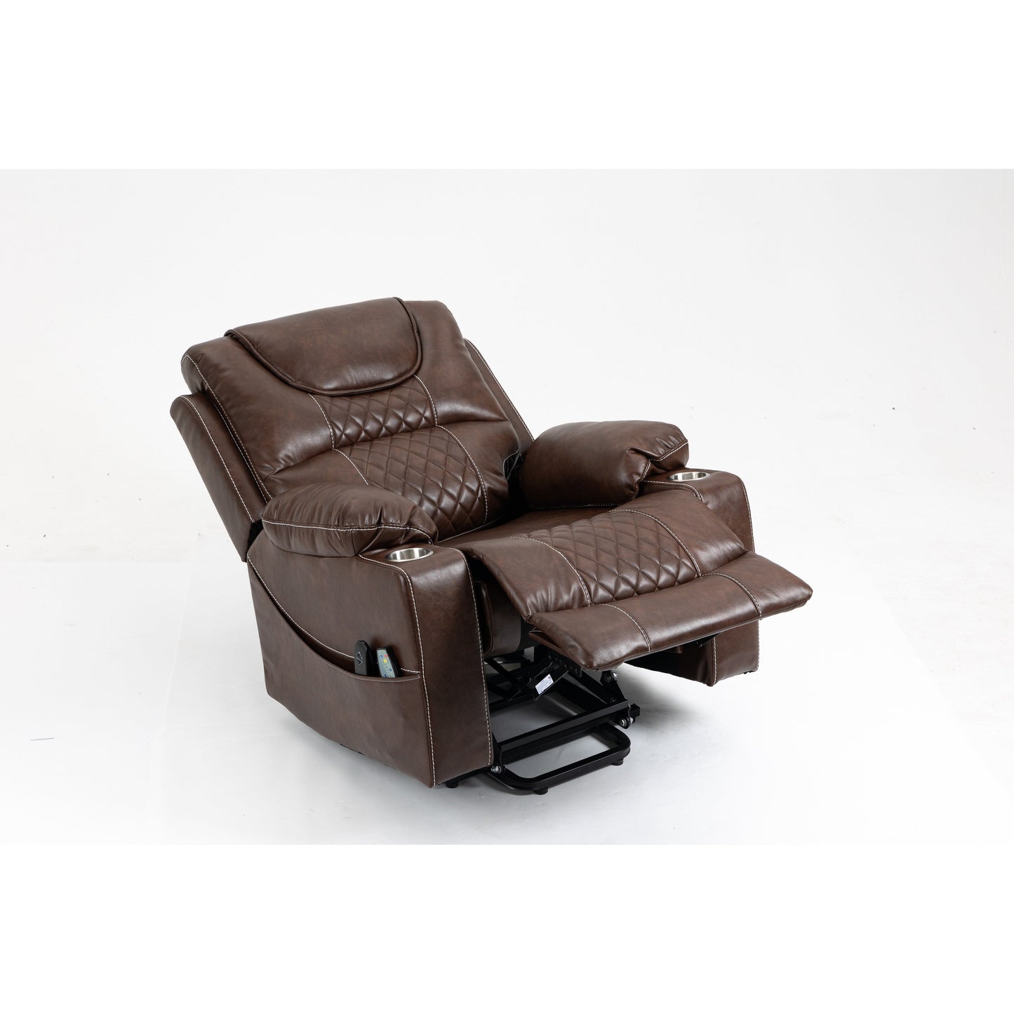 Standard Size Leather Dual Motor Power Recliner Chair with Heat, Massage, and Dual Cup Holders
