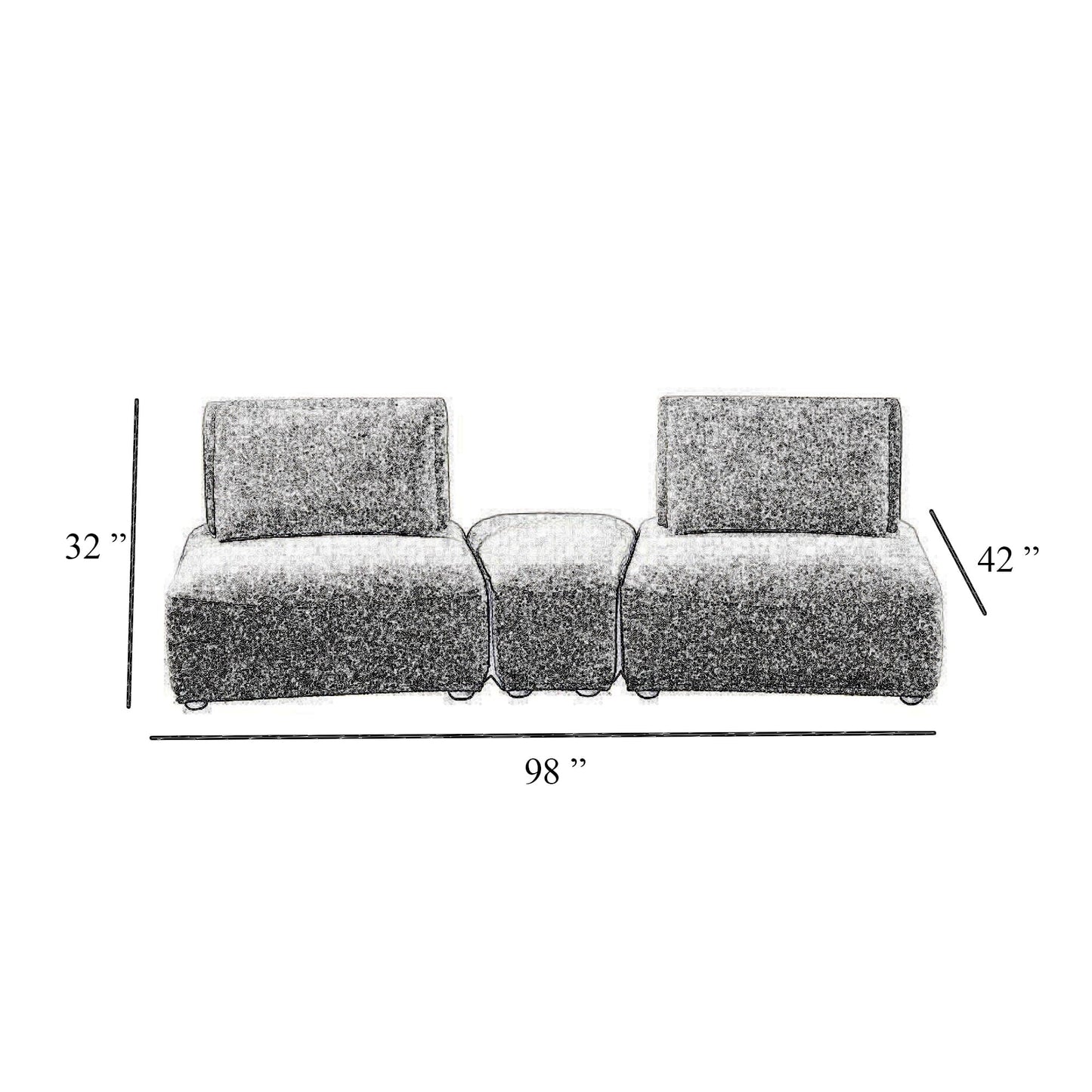 Stavan Modular Curved 2 Seat Sofa, White Boucle, Adjustable Seat Depth