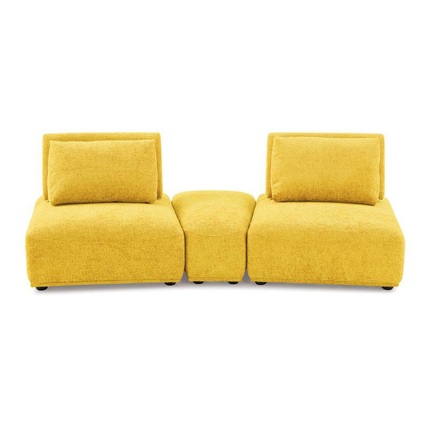 Stavan Modular Curved 2 Seat Sofa, Yellow Chenille, Adjustable Back