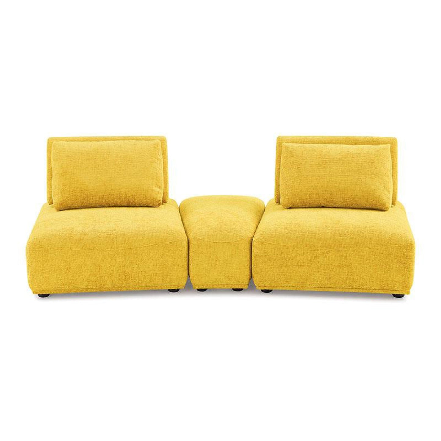 Stavan Modular Curved 2 Seat Sofa, Yellow Chenille, Adjustable Back