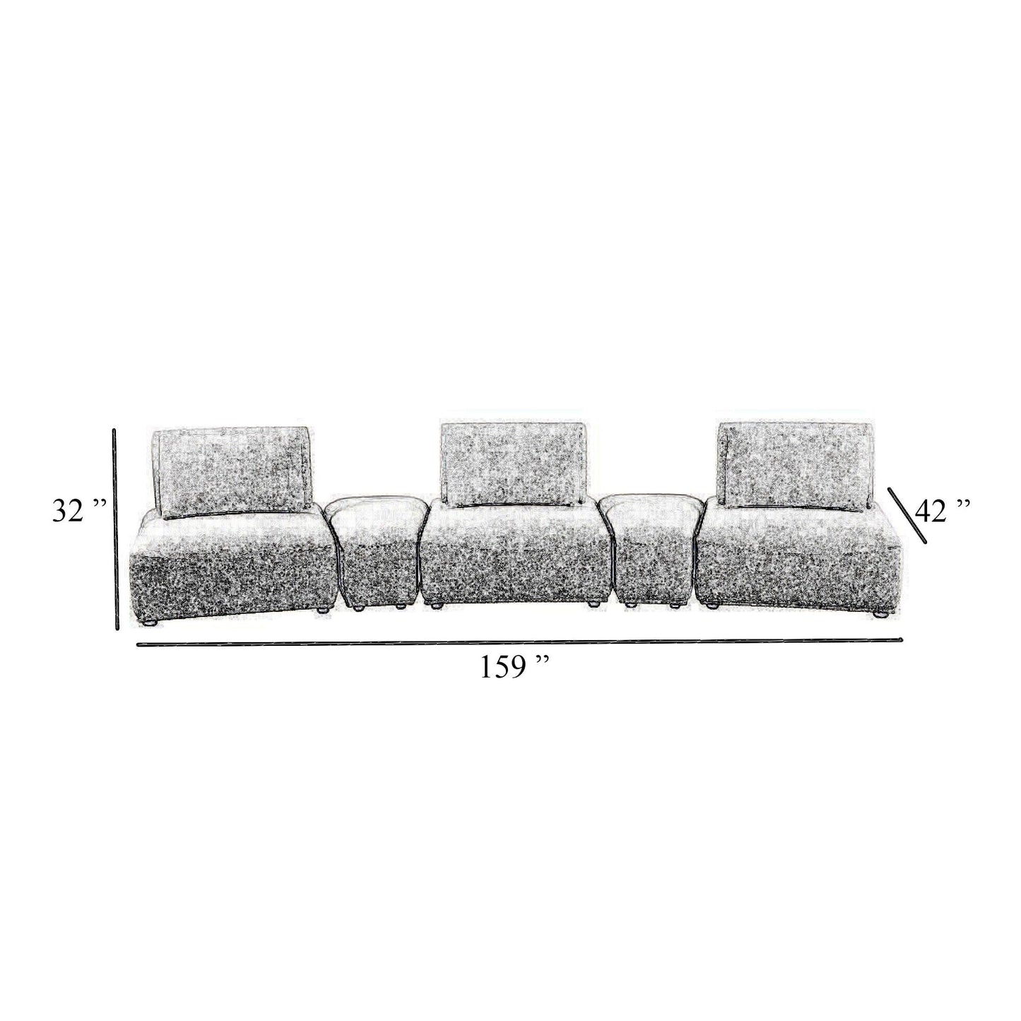 Stavan Modular Curved 3 Seat Sofa Set, Yellow Chenille Adjustable Back