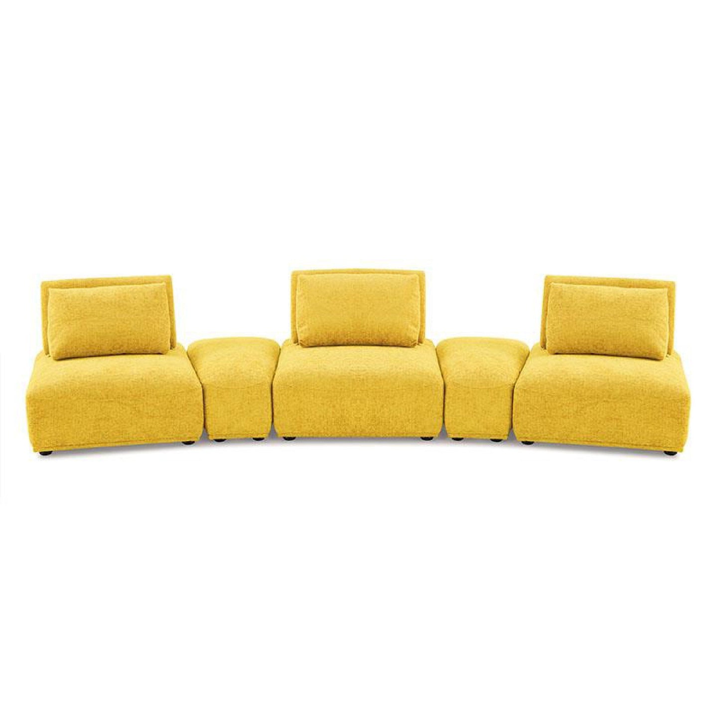 Stavan Modular Curved 3 Seat Sofa Set, Yellow Chenille Adjustable Back