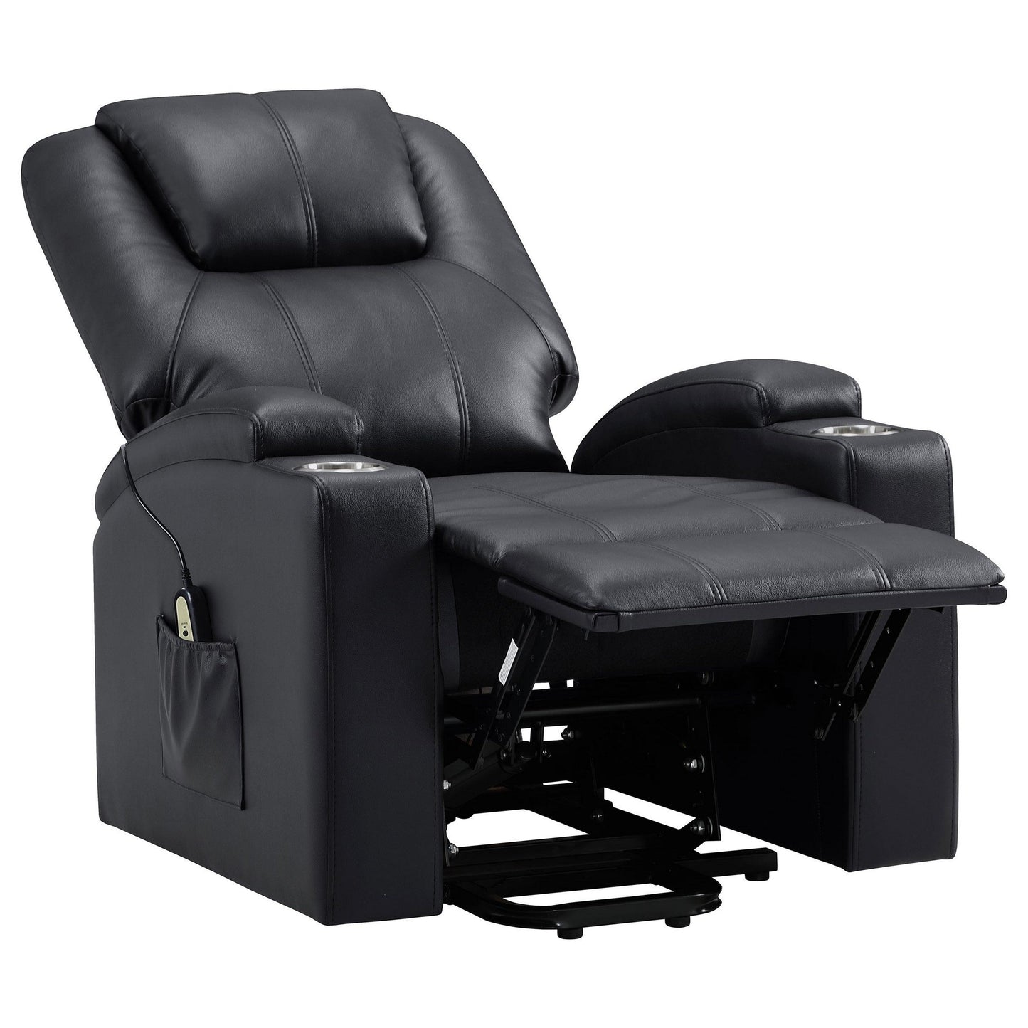Stoy Power Lift Recliner Chair, Massage, 36 Inch Black Faux Leather