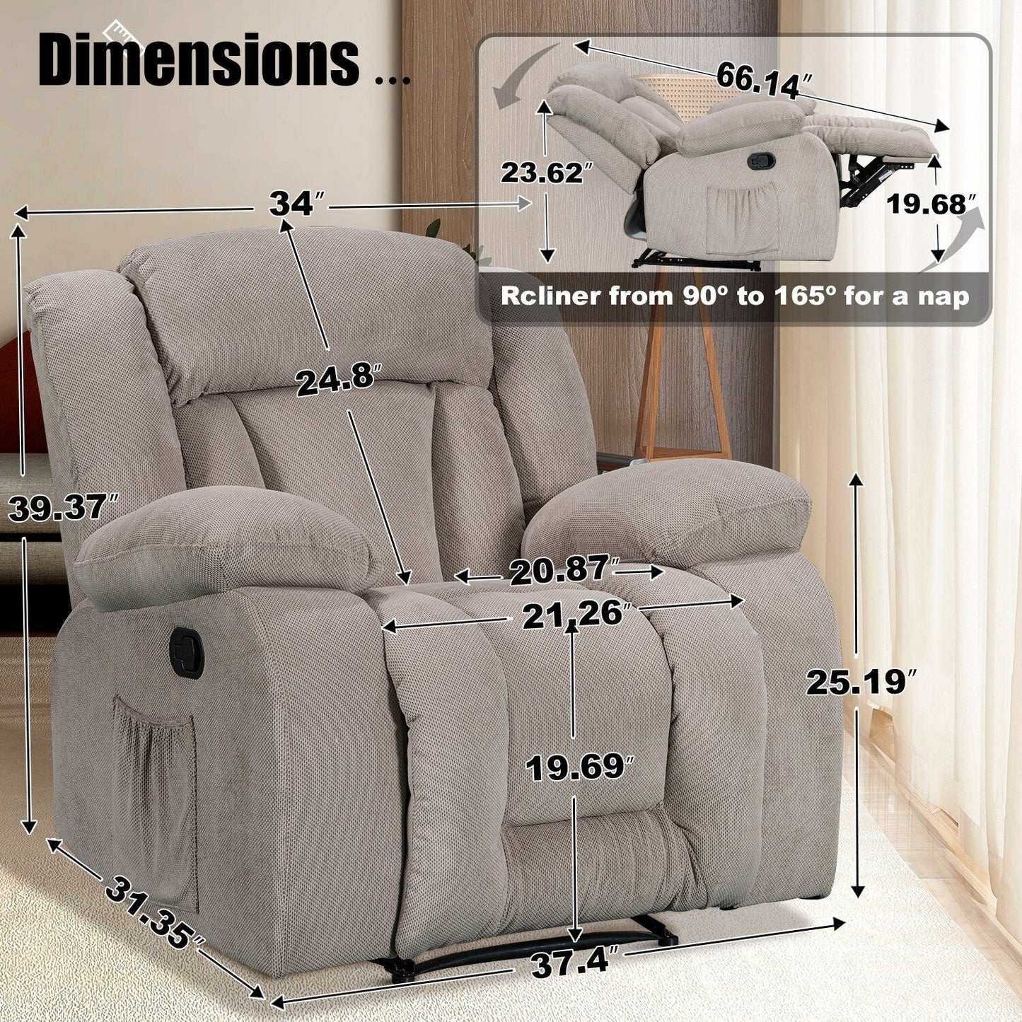 Super Comfortable Standard Size Heating and Massage Recliner Chair