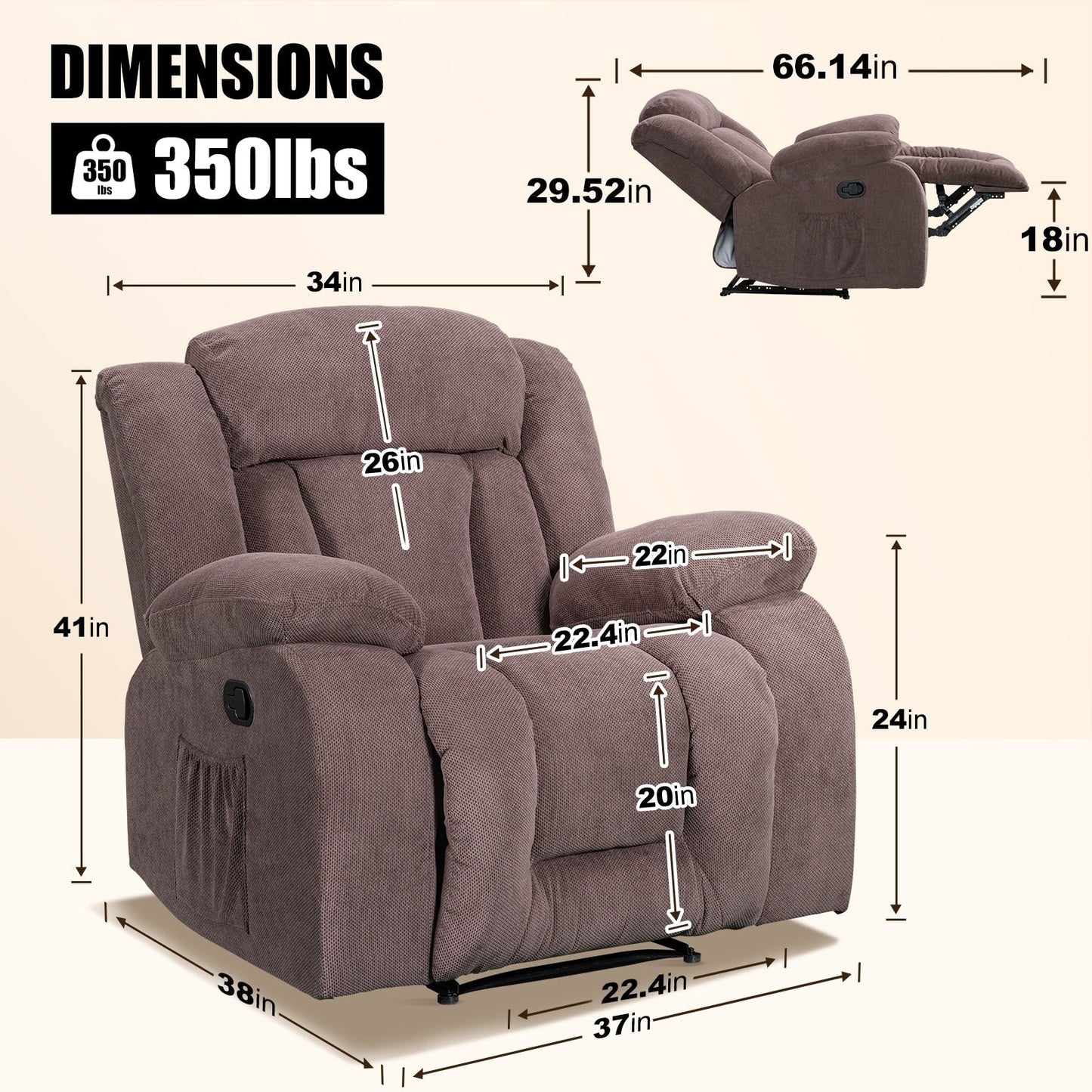 Super Comfortable Standard Size Heating and Massage Recliner Chair