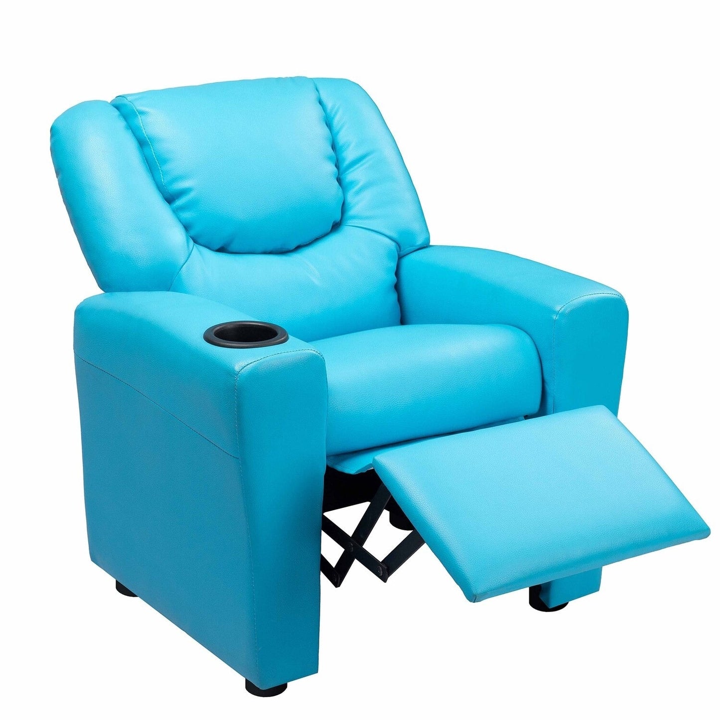 PVC Kids Recliner Chair with Push-Back Reclining Function, Cup Holder, and Comfortable Footres