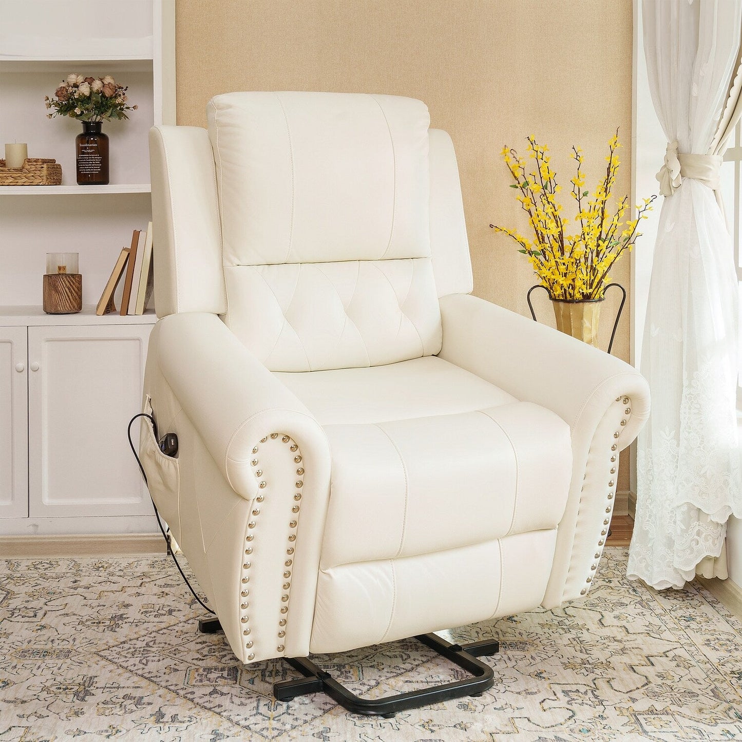 Air Leather Premium Studded Power Lift Recliner Chair with Footrest Reclining Chair with Remote Control