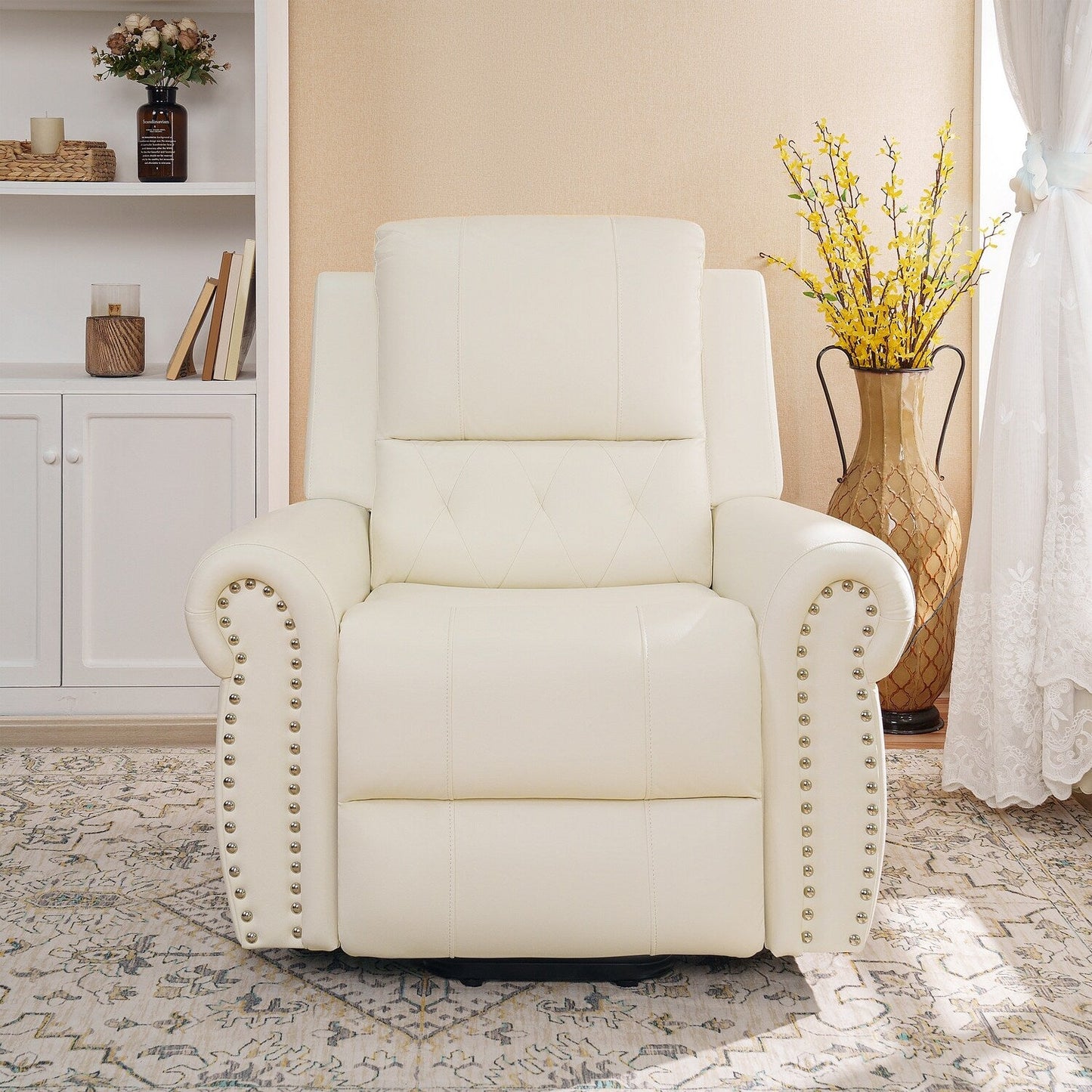 Air Leather Premium Studded Power Lift Recliner Chair with Footrest Reclining Chair with Remote Control