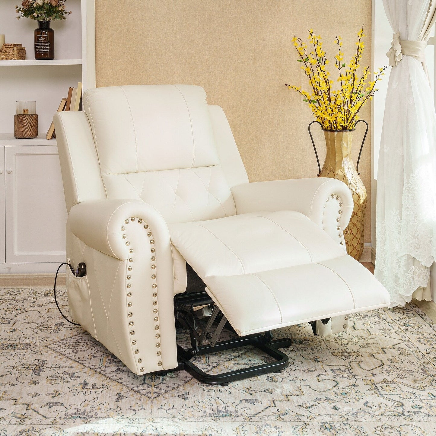 Air Leather Premium Studded Power Lift Recliner Chair with Footrest Reclining Chair with Remote Control