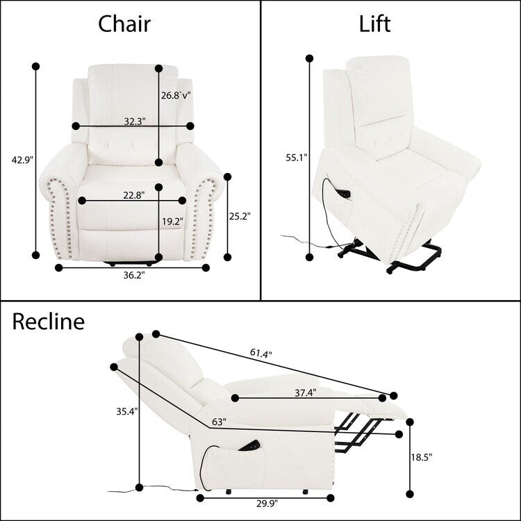 Air Leather Premium Studded Power Lift Recliner Chair with Footrest Reclining Chair with Remote Control