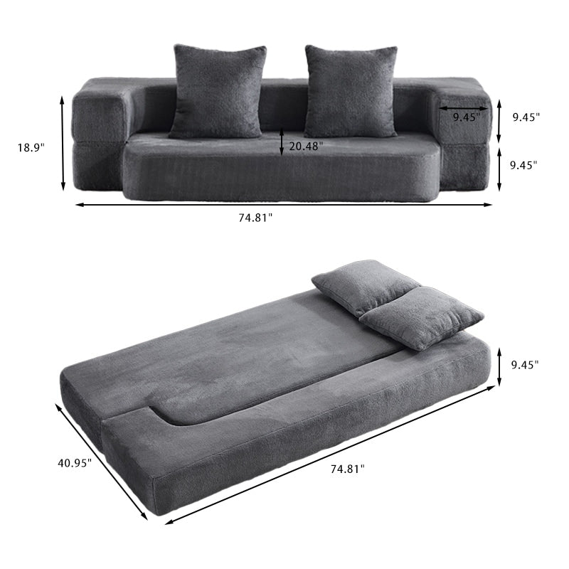 Transformable Sectional Sofa with 3 Ottoman Stools - Supportive Foam Fold-Out Bed, Compact Chenille Lounger