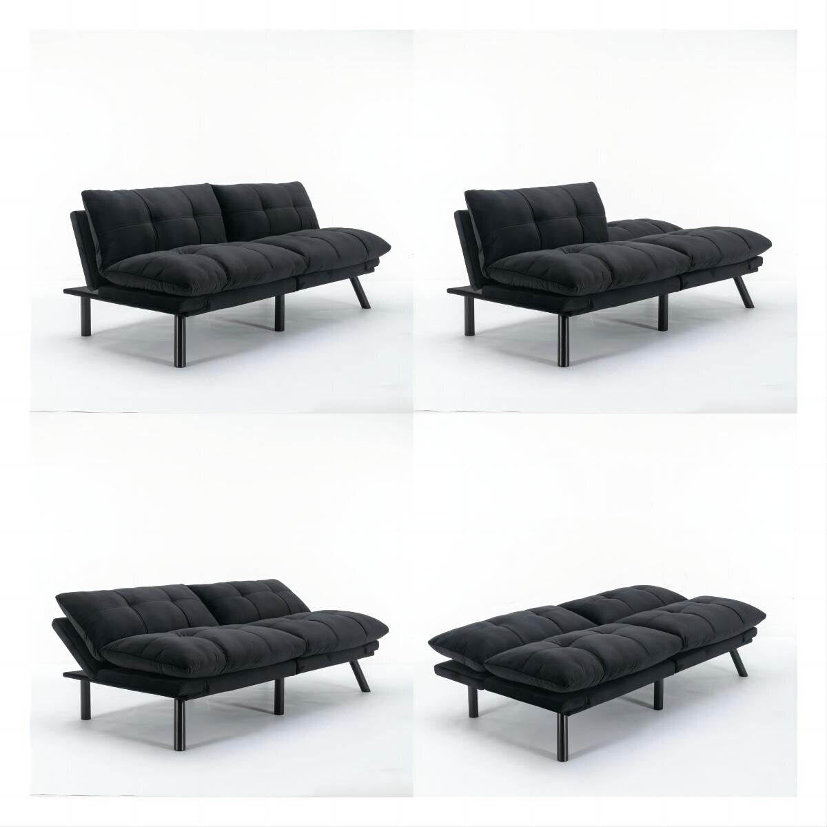 Trendy And Modern Style Grey Velvet Upholstered Sleeper Sofa Bed,2-Seater Adjustable Backrest Armless Sofa