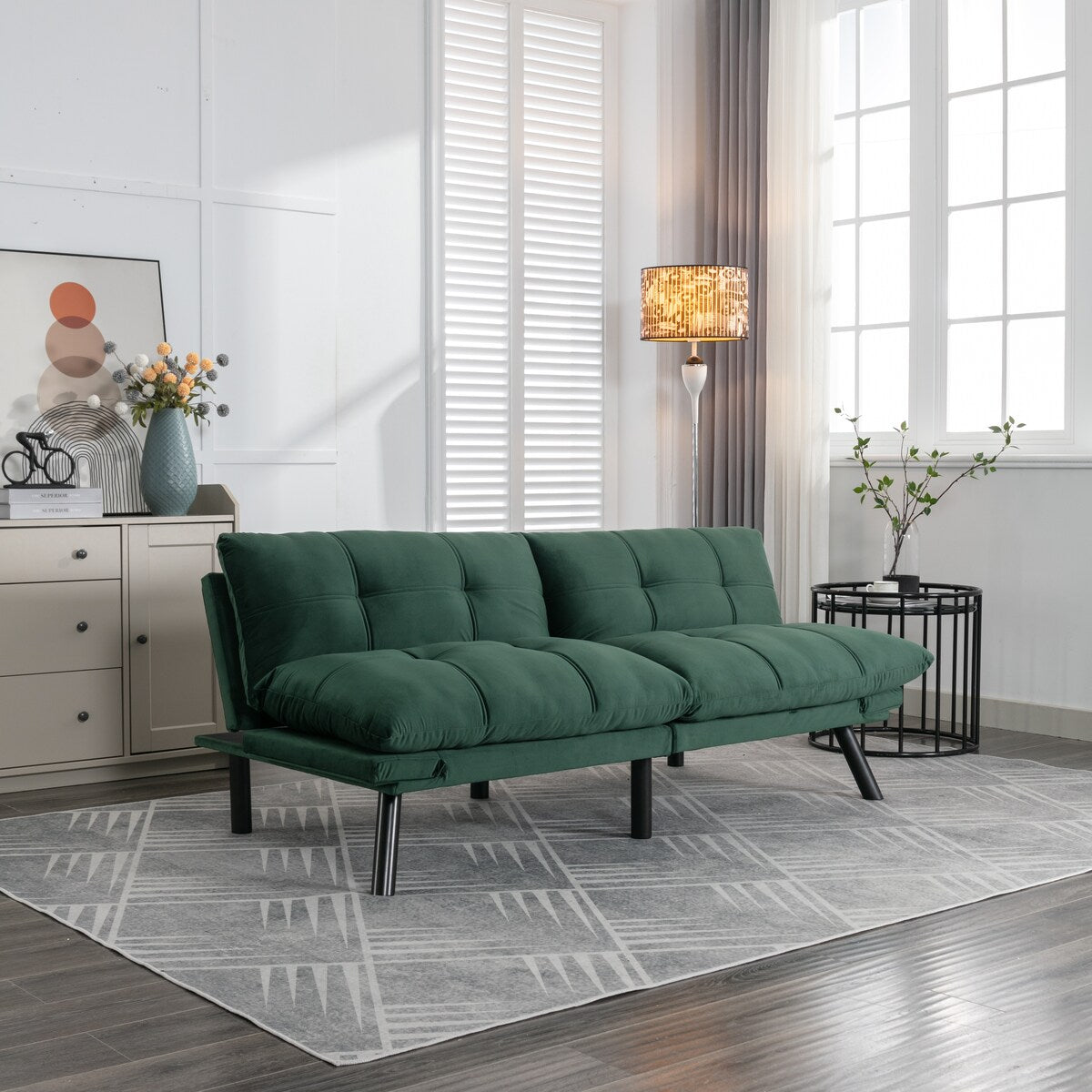 Trendy And Modern Style Grey Velvet Upholstered Sleeper Sofa Bed,2-Seater Adjustable Backrest Armless Sofa