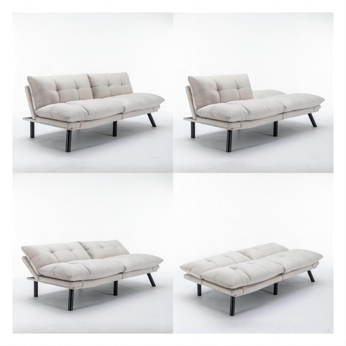Trendy And Modern Style Grey Velvet Upholstered Sleeper Sofa Bed,2-Seater Adjustable Backrest Armless Sofa