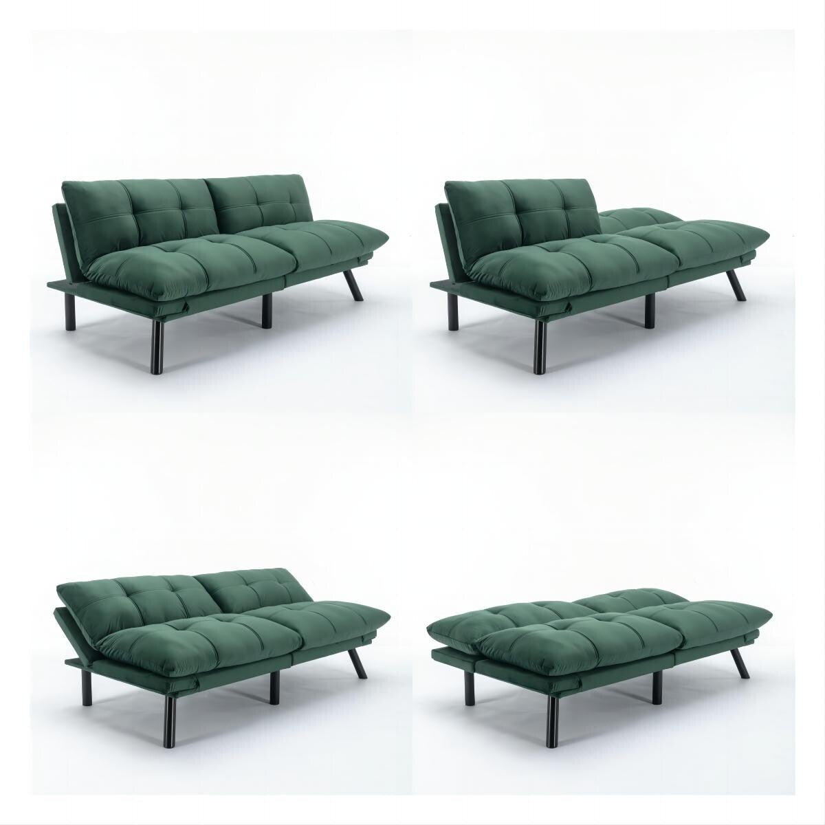 Trendy And Modern Style Grey Velvet Upholstered Sleeper Sofa Bed,2-Seater Adjustable Backrest Armless Sofa
