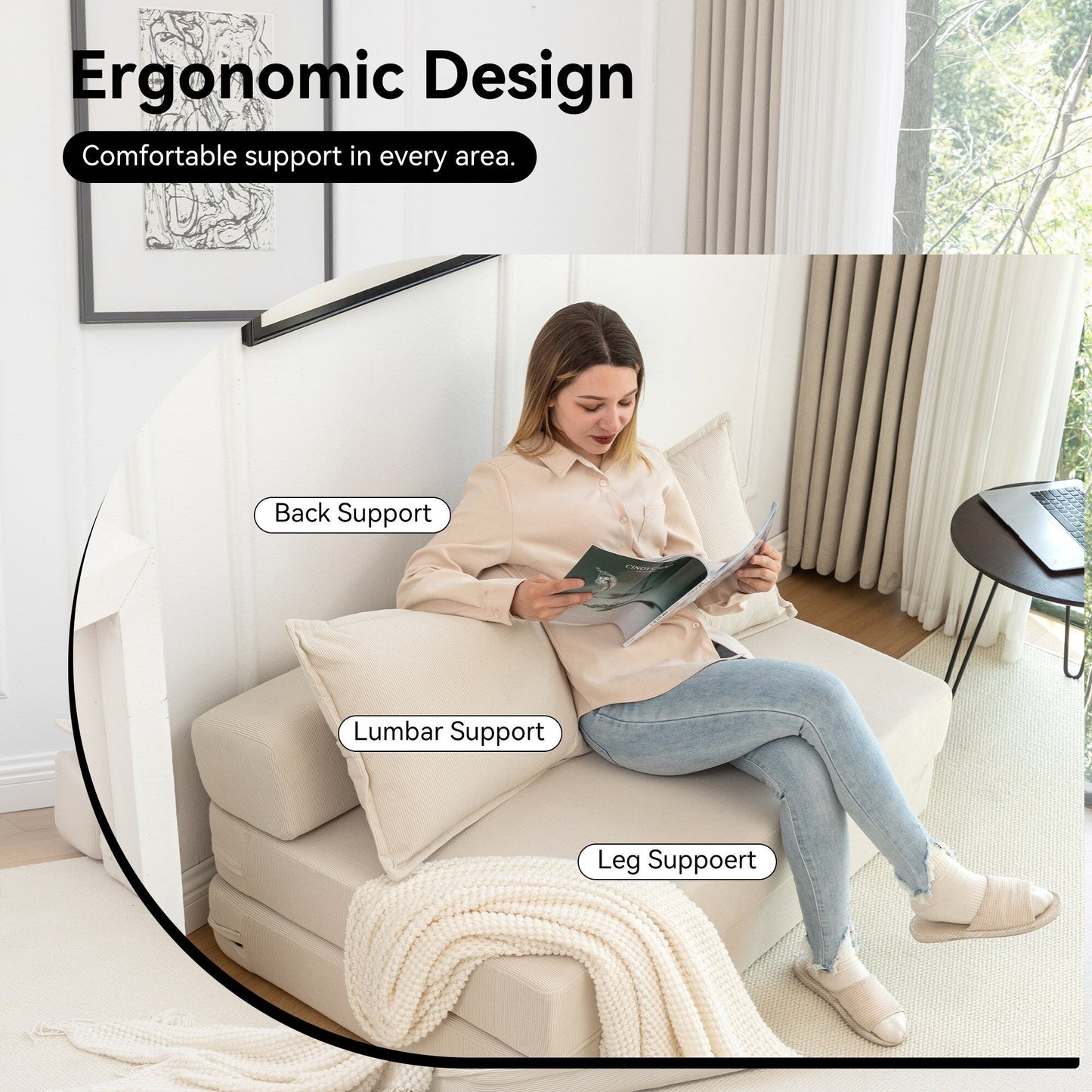 Twin Convertible Sleeper - Multi-Functional Folding Sofa Bed with Pillow & Adjustable Backrest, Ideal for Dorms/Guest Rooms