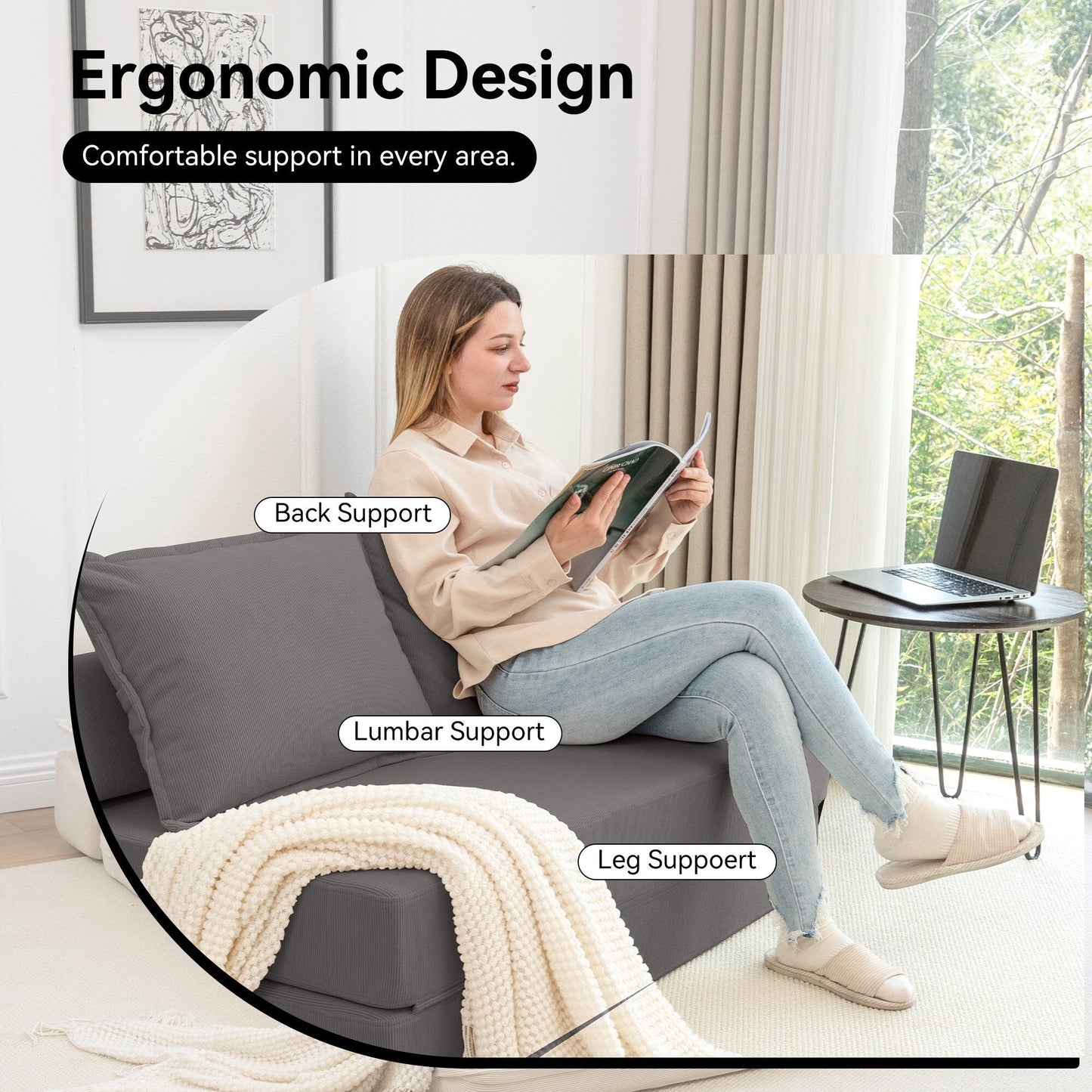 Twin Convertible Sleeper - Multi-Functional Folding Sofa Bed with Pillow & Adjustable Backrest, Ideal for Dorms/Guest Rooms