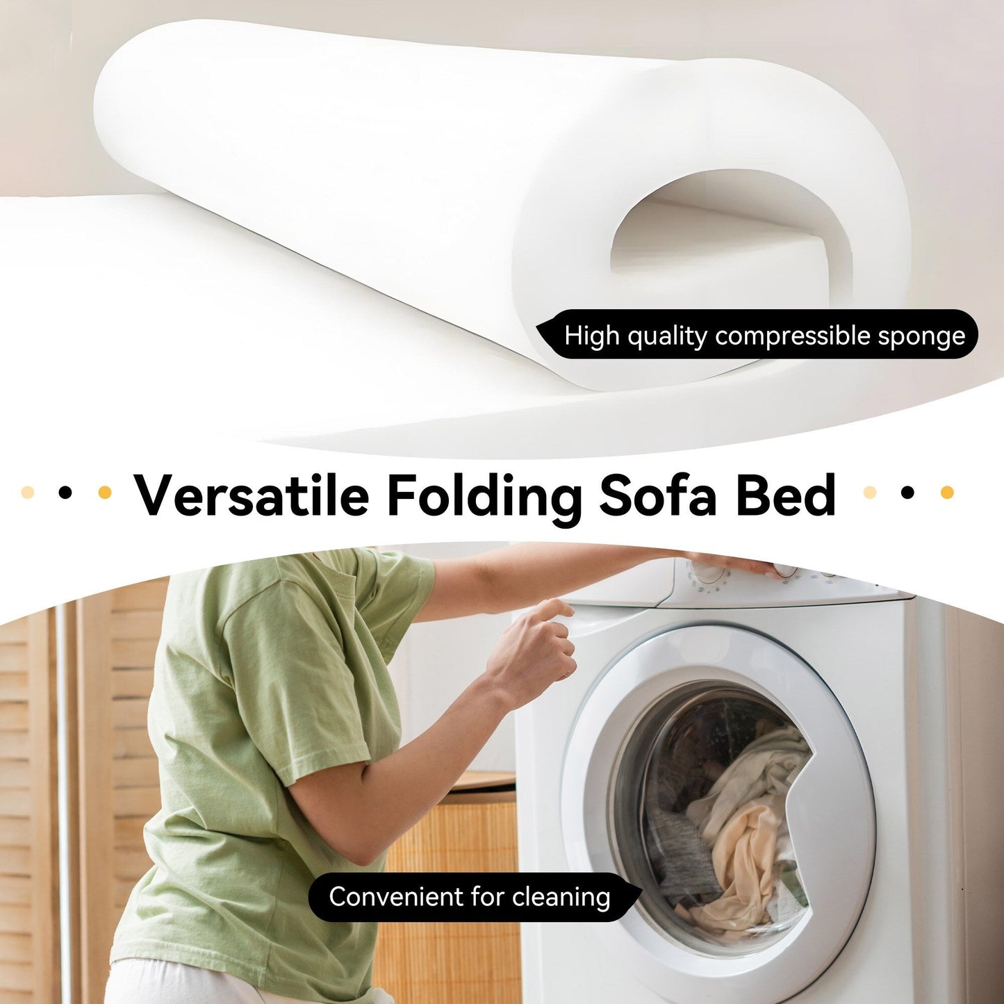 Twin Convertible Sleeper - Multi-Functional Folding Sofa Bed with Pillow & Adjustable Backrest, Ideal for Dorms/Guest Rooms