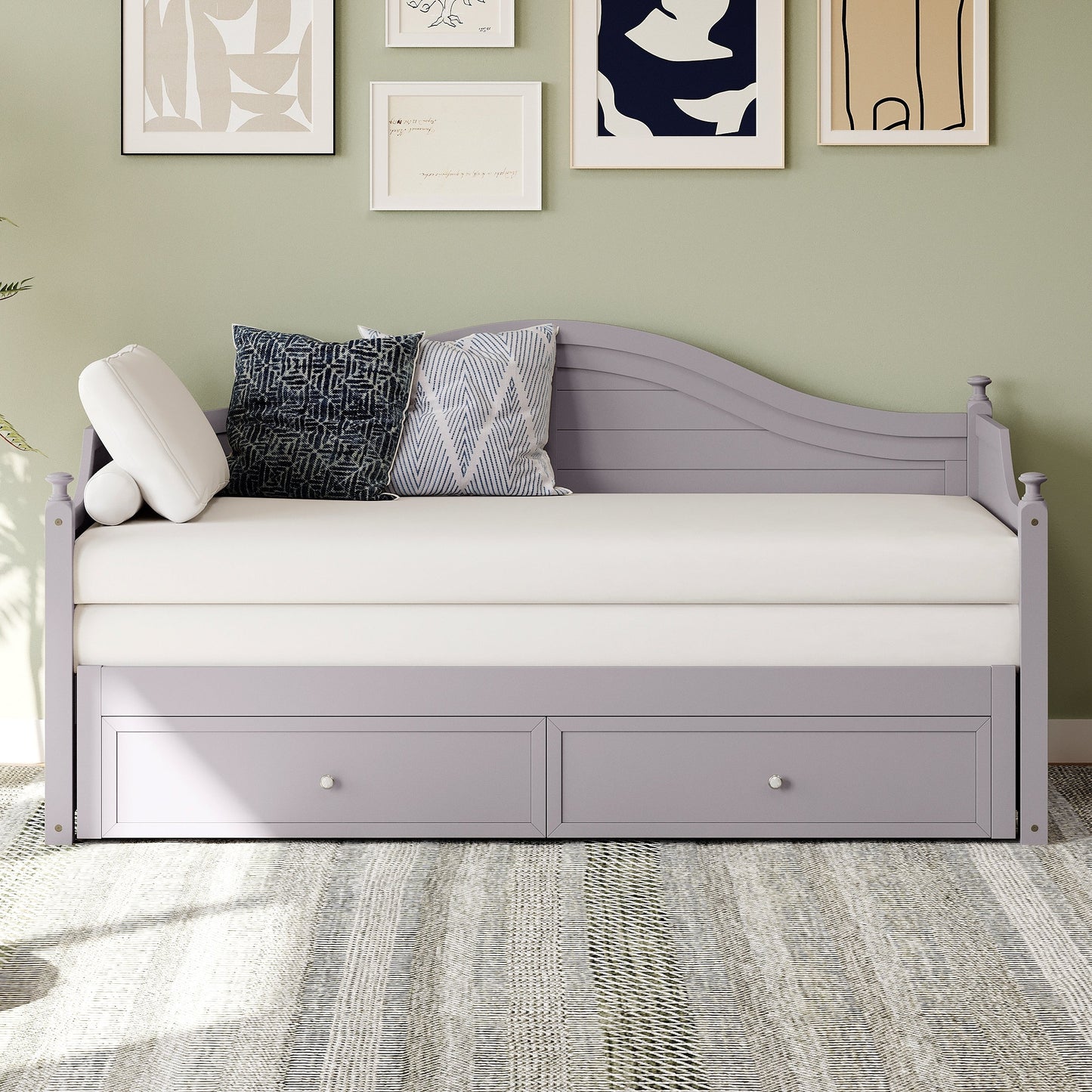 Twin Size Wood Daybed Extended Bed with Storage Drawers Wooden Sofa Bed for Living Room Guest Room