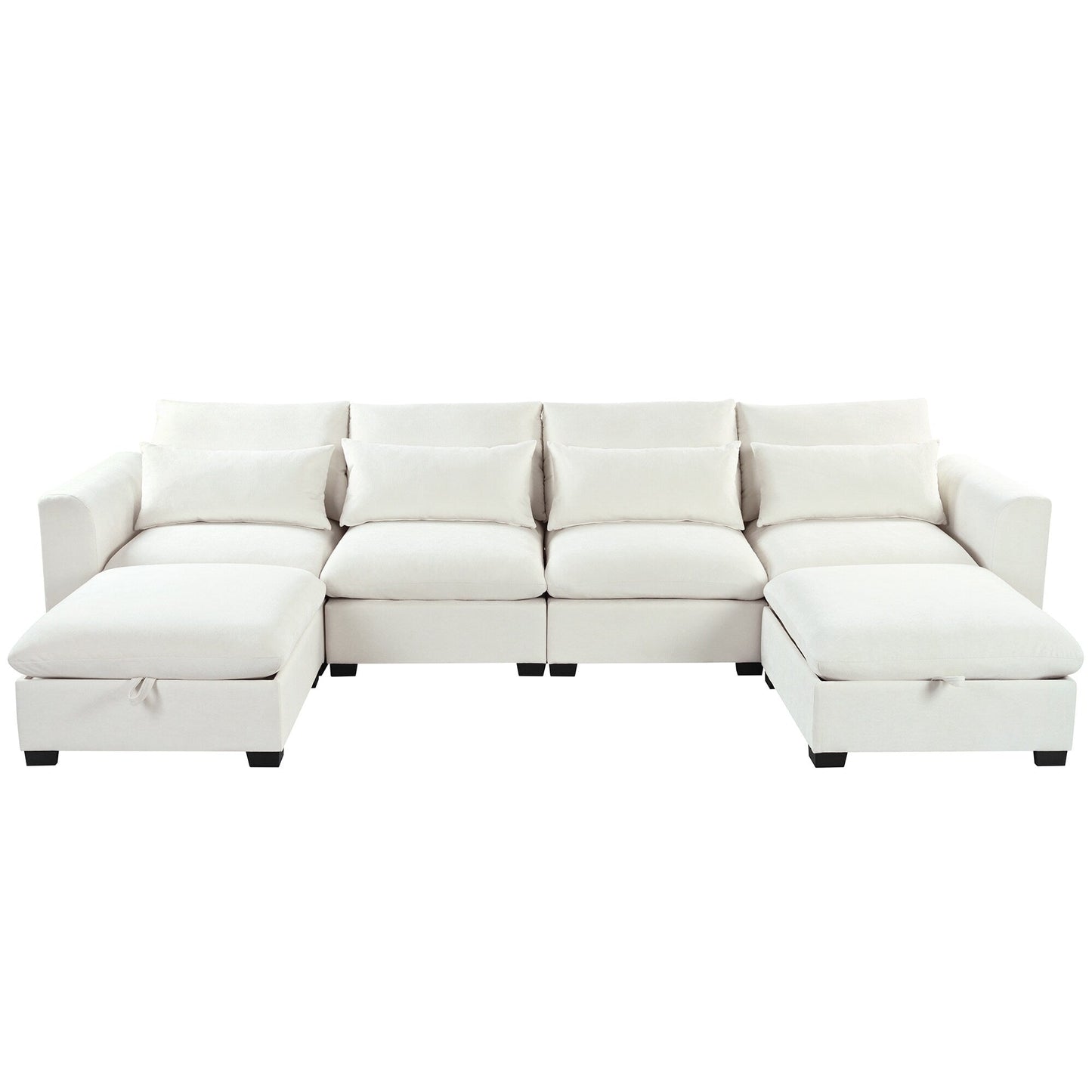 U-Shaped Linen Upholstered 6-Seat Sectional Sofa with 2 Movable Storage Ottomans for Living Room Home Theaters