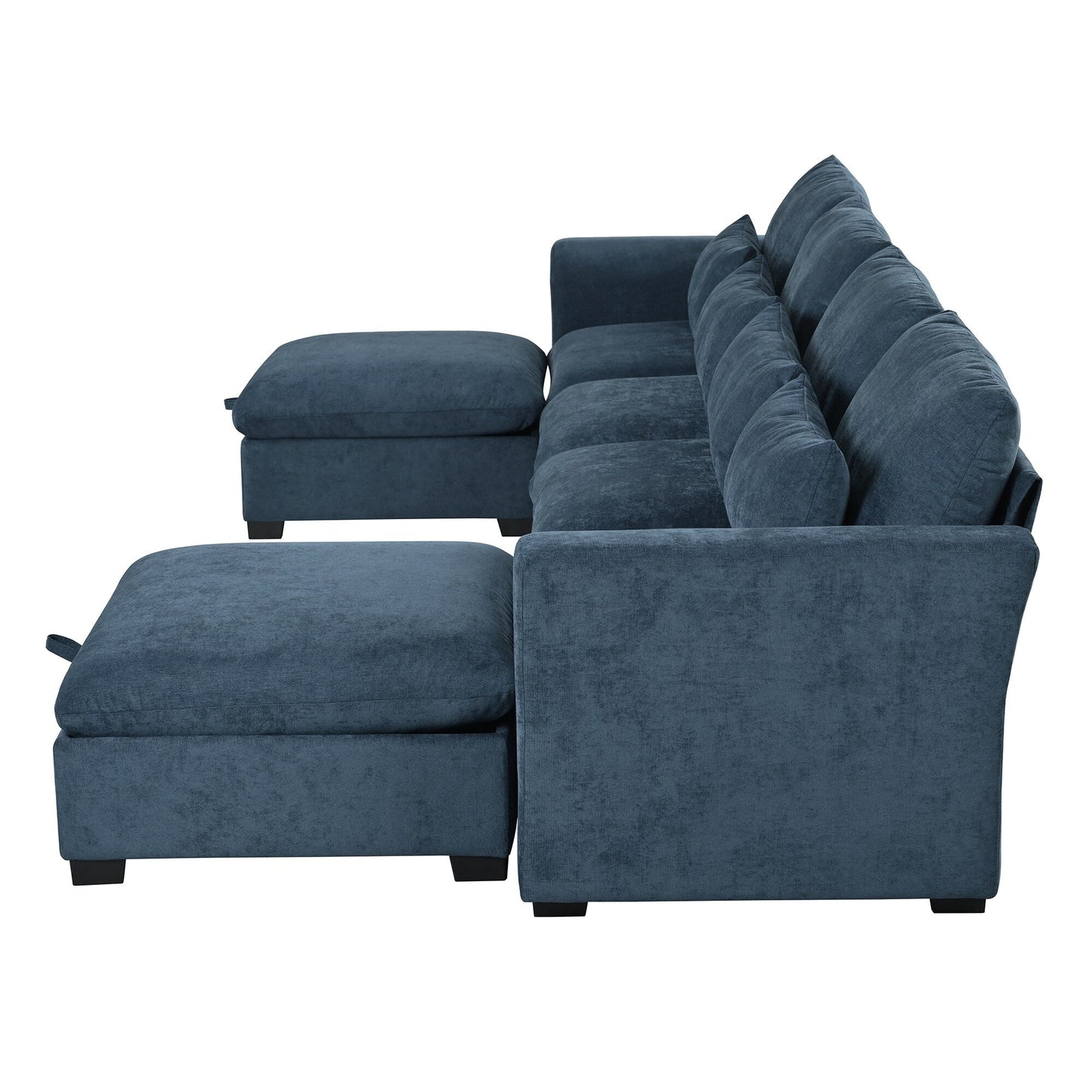 U-Shaped Linen Upholstered 6-Seat Sectional Sofa with 2 Movable Storage Ottomans for Living Room Home Theaters