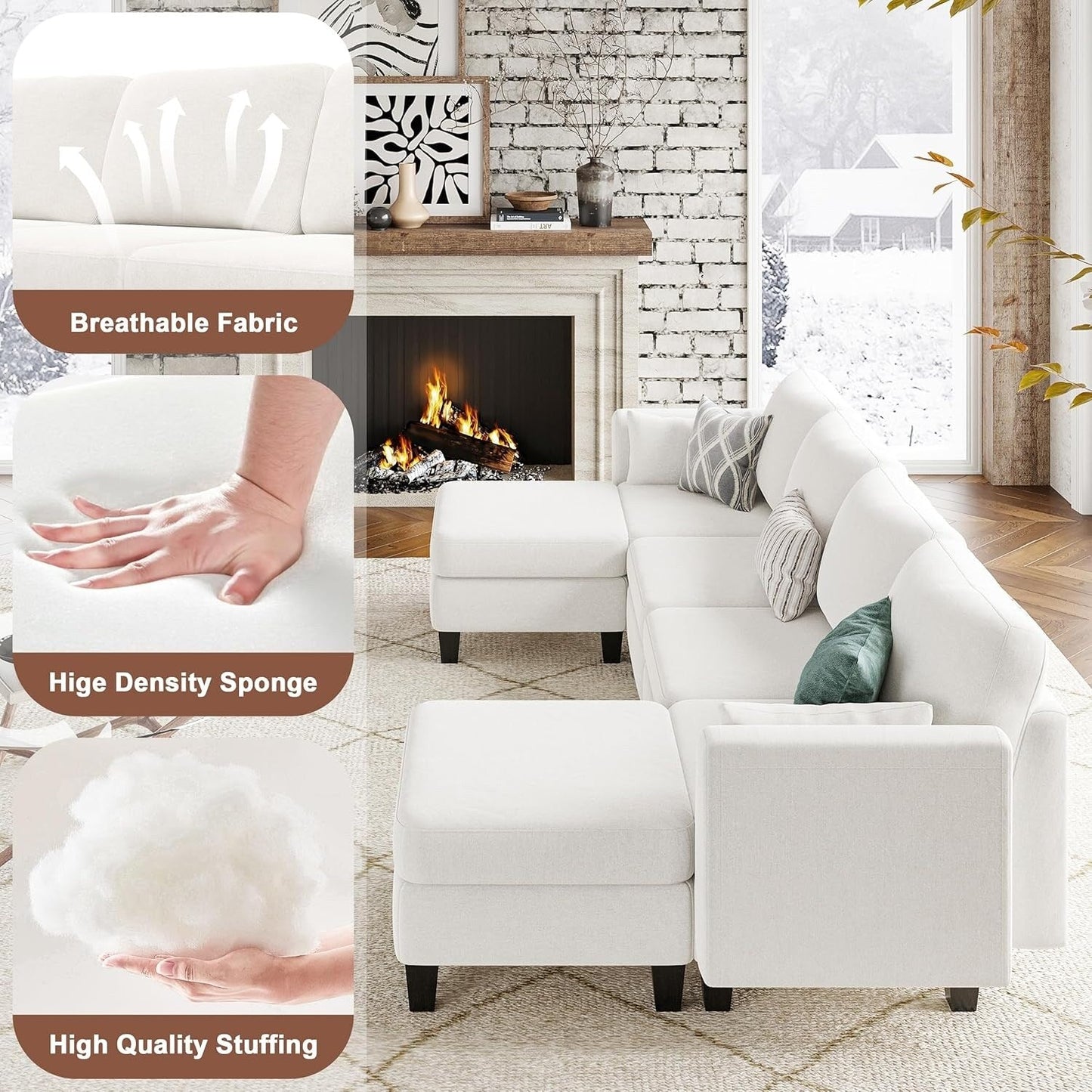 U-Shaped Modular Sectional Sofa - 6 Seat Convertible Couch with High Density Memory Foam, Modern Comfy Living Room SofaÂ