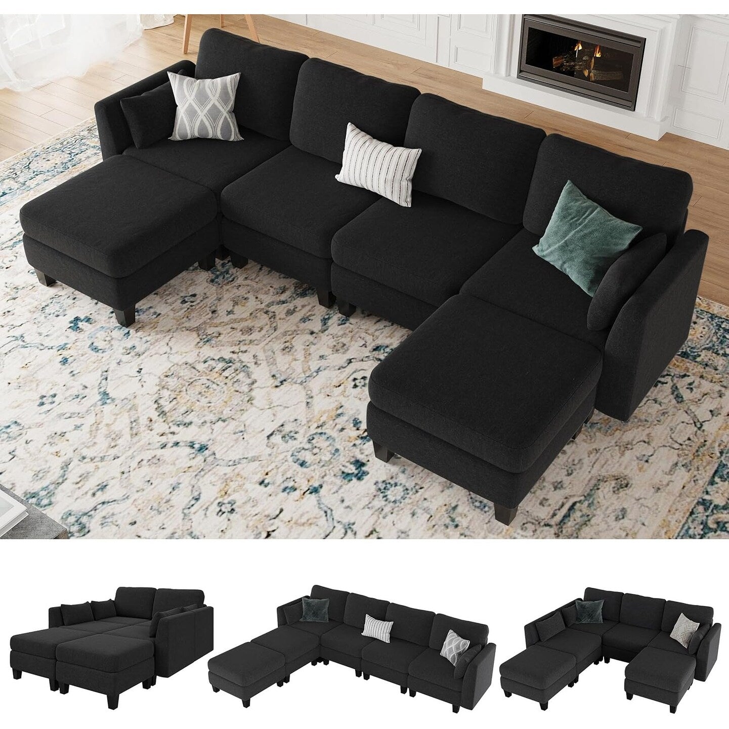 U-Shaped Modular Sectional Sofa - 6 Seat Convertible Couch with High Density Memory Foam, Modern Comfy Living Room SofaÂ