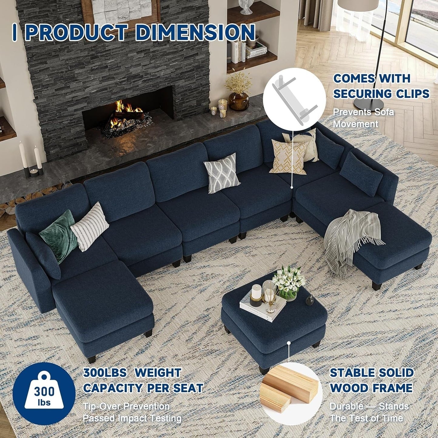U-Shaped Modular Sectional Sofa - 6 Seat Convertible Couch with High Density Memory Foam, Modern Comfy Living Room SofaÂ