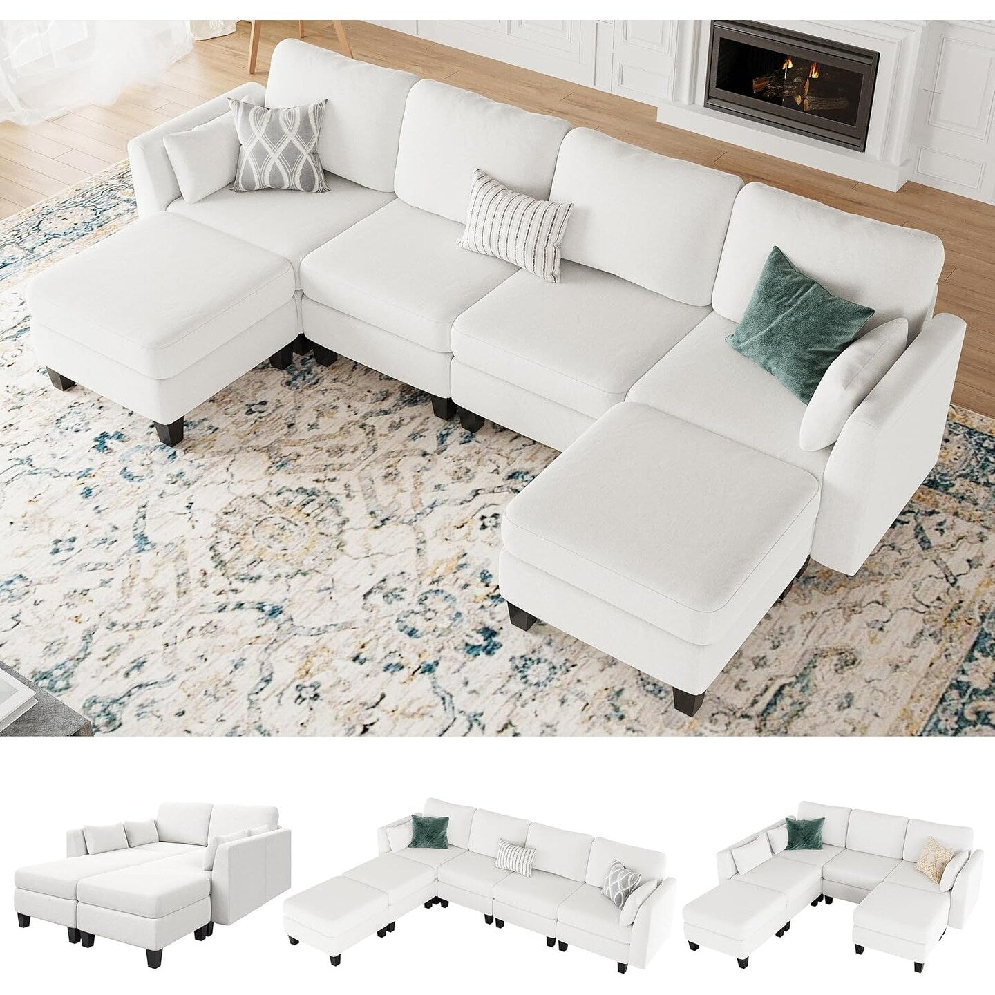 U-Shaped Modular Sectional Sofa - 6 Seat Convertible Couch with High Density Memory Foam, Modern Comfy Living Room SofaÂ
