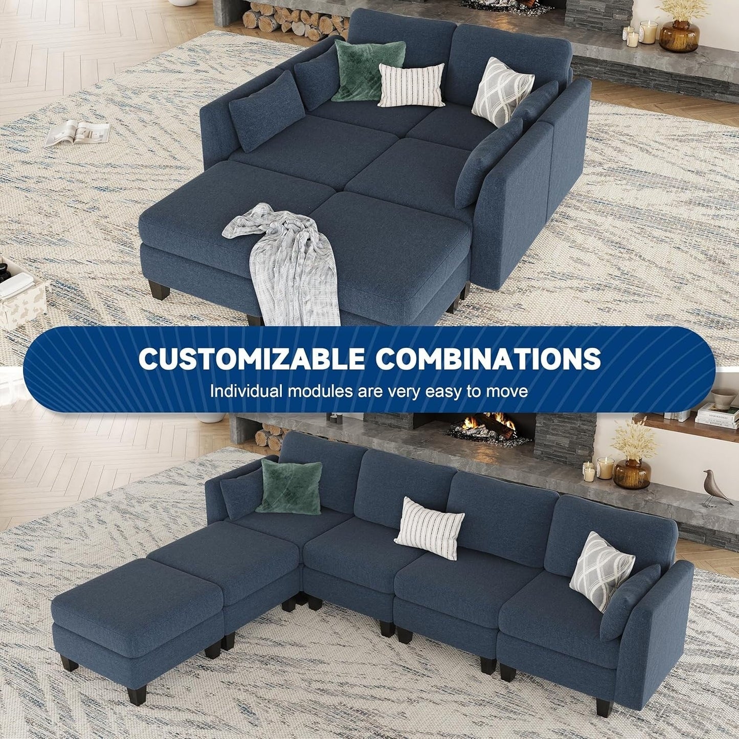 U-Shaped Modular Sectional Sofa - 6 Seat Convertible Couch with High Density Memory Foam, Modern Comfy Living Room SofaÂ