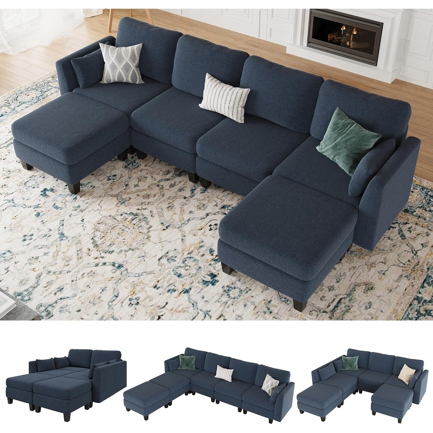 U-Shaped Modular Sectional Sofa - 6 Seat Convertible Couch with High Density Memory Foam, Modern Comfy Living Room SofaÂ
