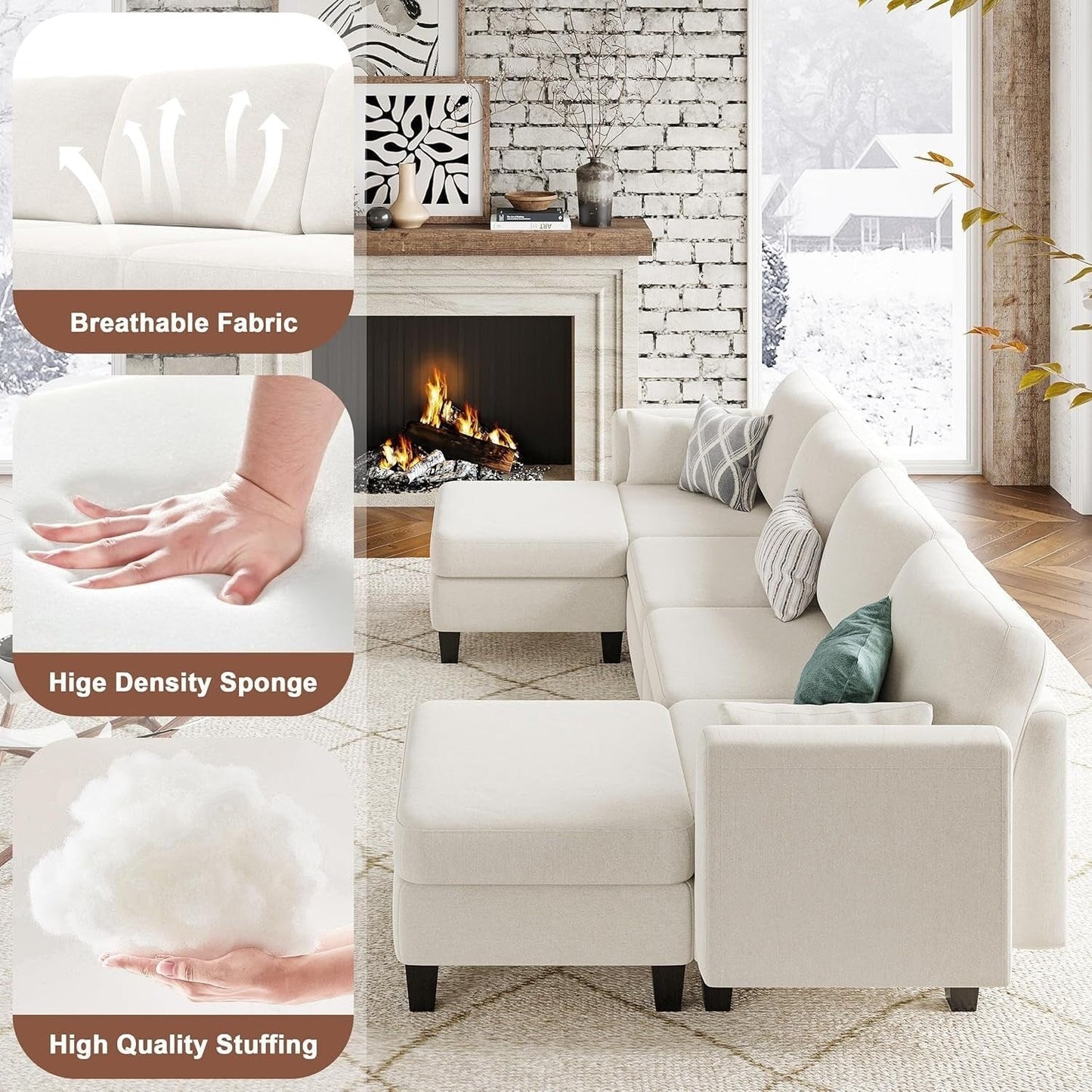 U-Shaped Modular Sectional Sofa - 6 Seat Convertible Couch with High Density Memory Foam, Modern Comfy Living Room SofaÂ