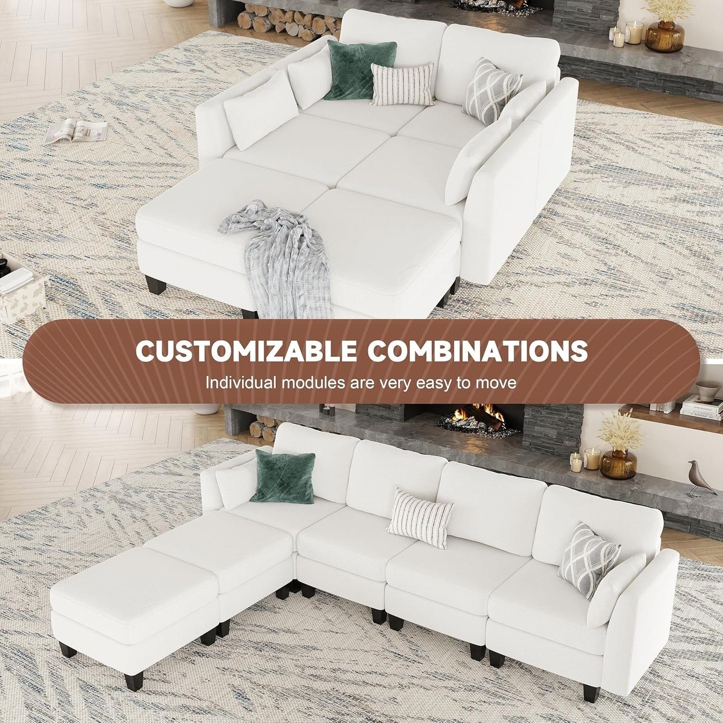 U-Shaped Modular Sectional Sofa - 6 Seat Convertible Couch with High Density Memory Foam, Modern Comfy Living Room SofaÂ