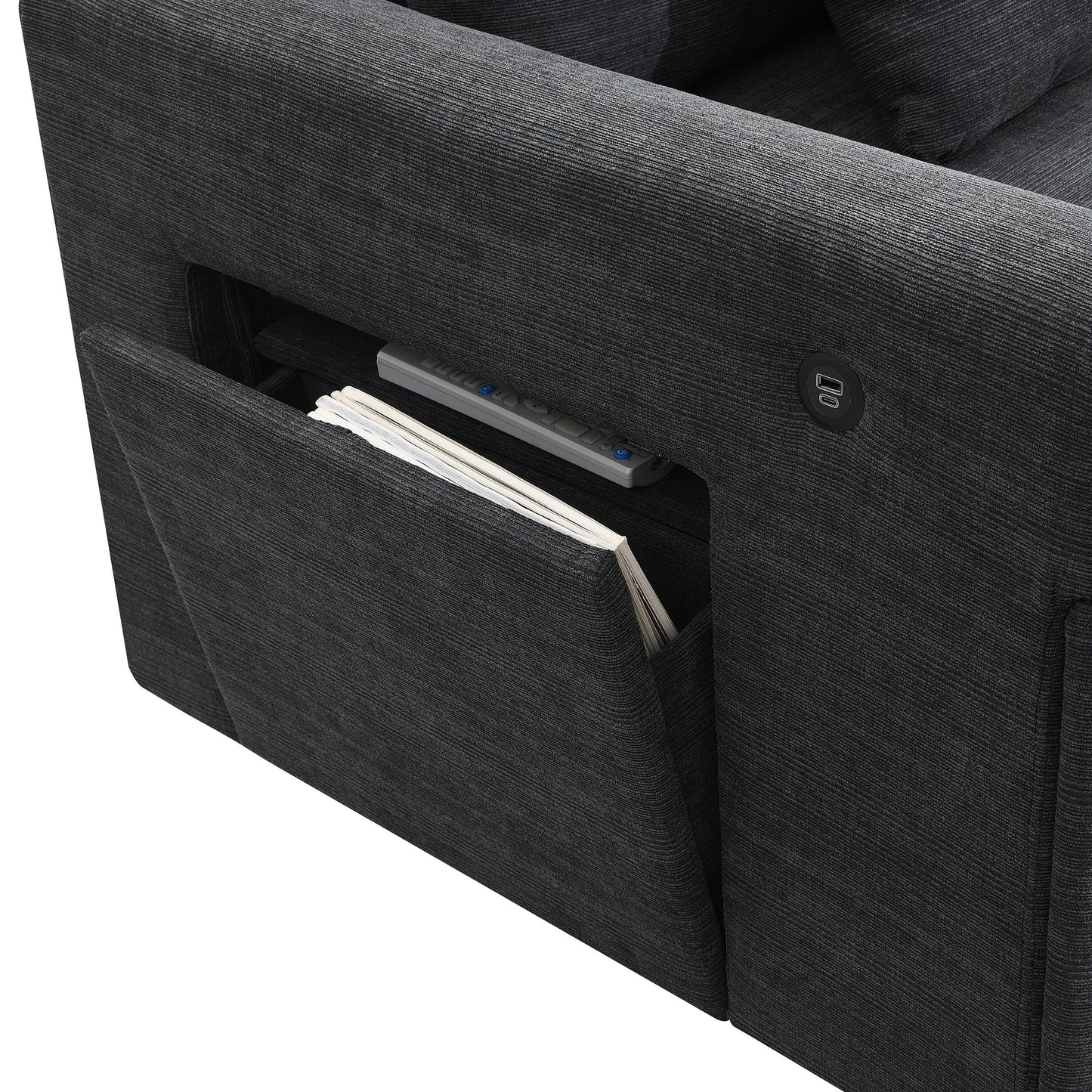 U Shaped Sectional Sofa,Chenille Couch Set With Ottoman,Hidden Armrest Storage And Cup Holders,Usb Charging Ports