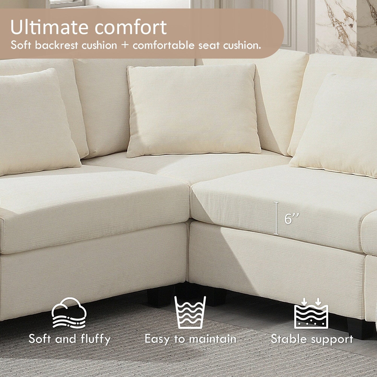 U Shaped Sectional Sofa,Chenille Couch Set With Ottoman,Hidden Armrest Storage And Cup Holders,Usb Charging Ports