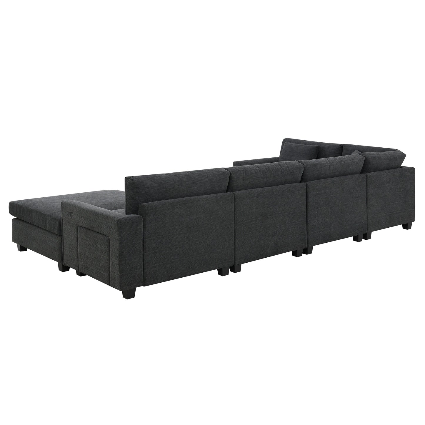 U Shaped Sectional Sofa,Chenille Couch Set With Ottoman,Hidden Armrest Storage And Cup Holders,Usb Charging Ports