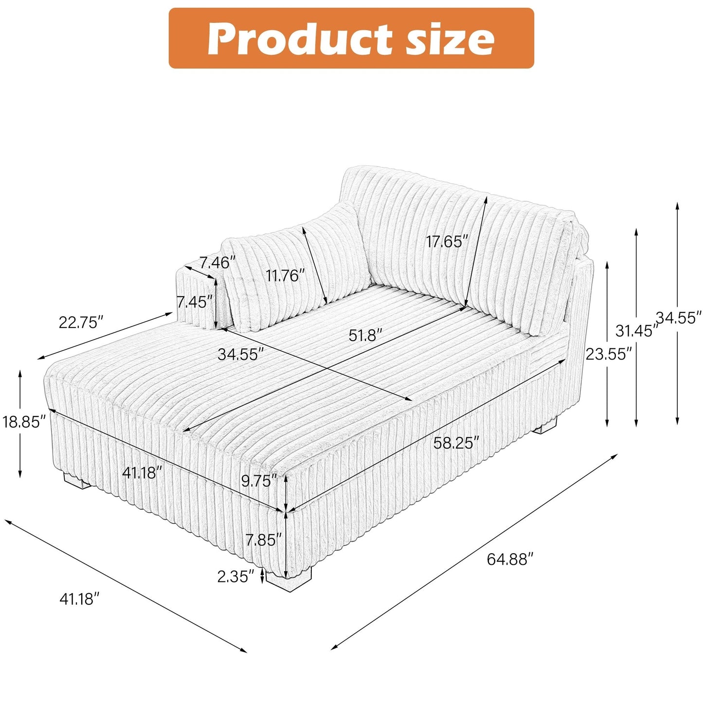 UIXE Upholstered Plush Bedroom Lounge Chairs with Right Armrest & Lumbar Pillow