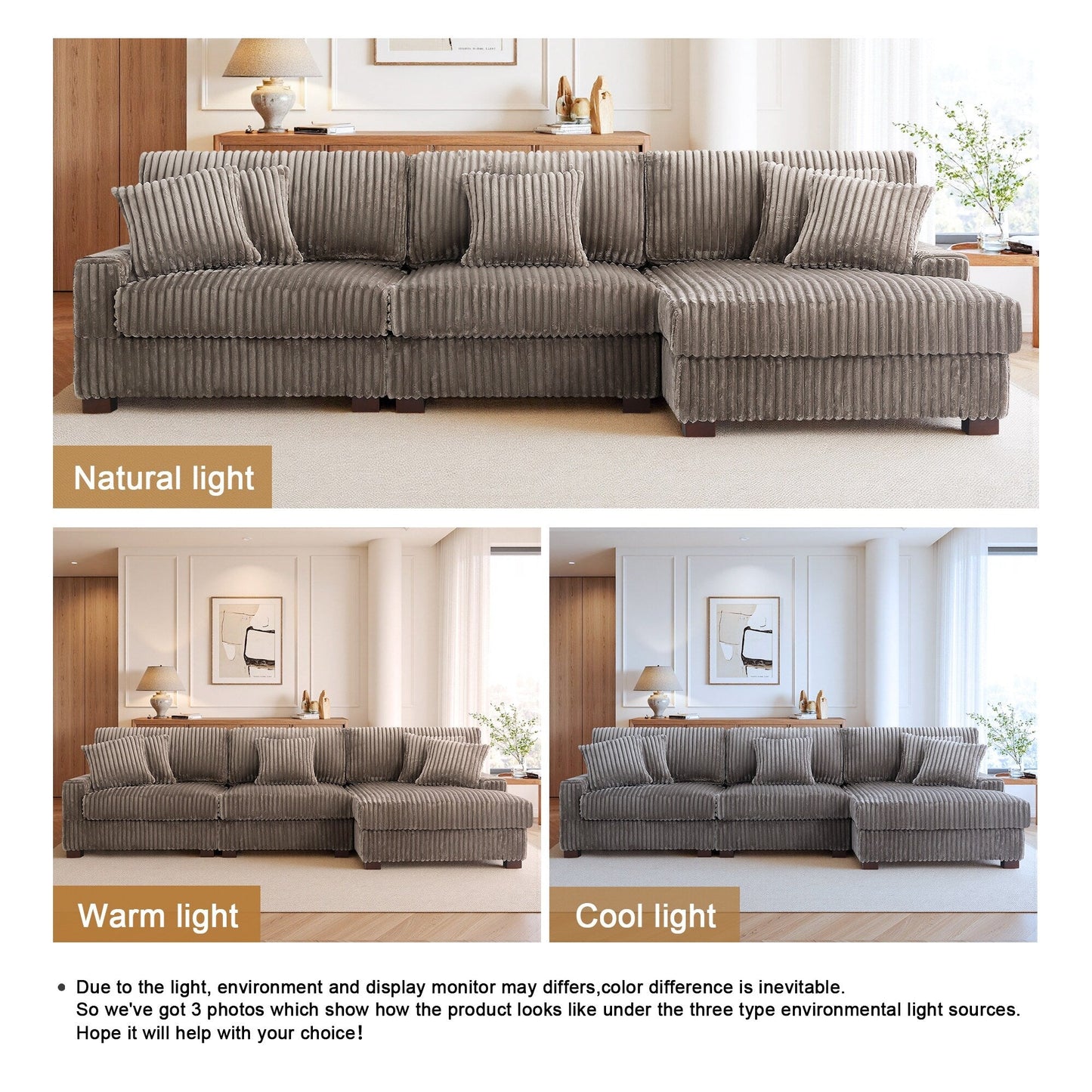 UIXE Upholstered Plush Velvet L Shaped Couch Modular Sofa