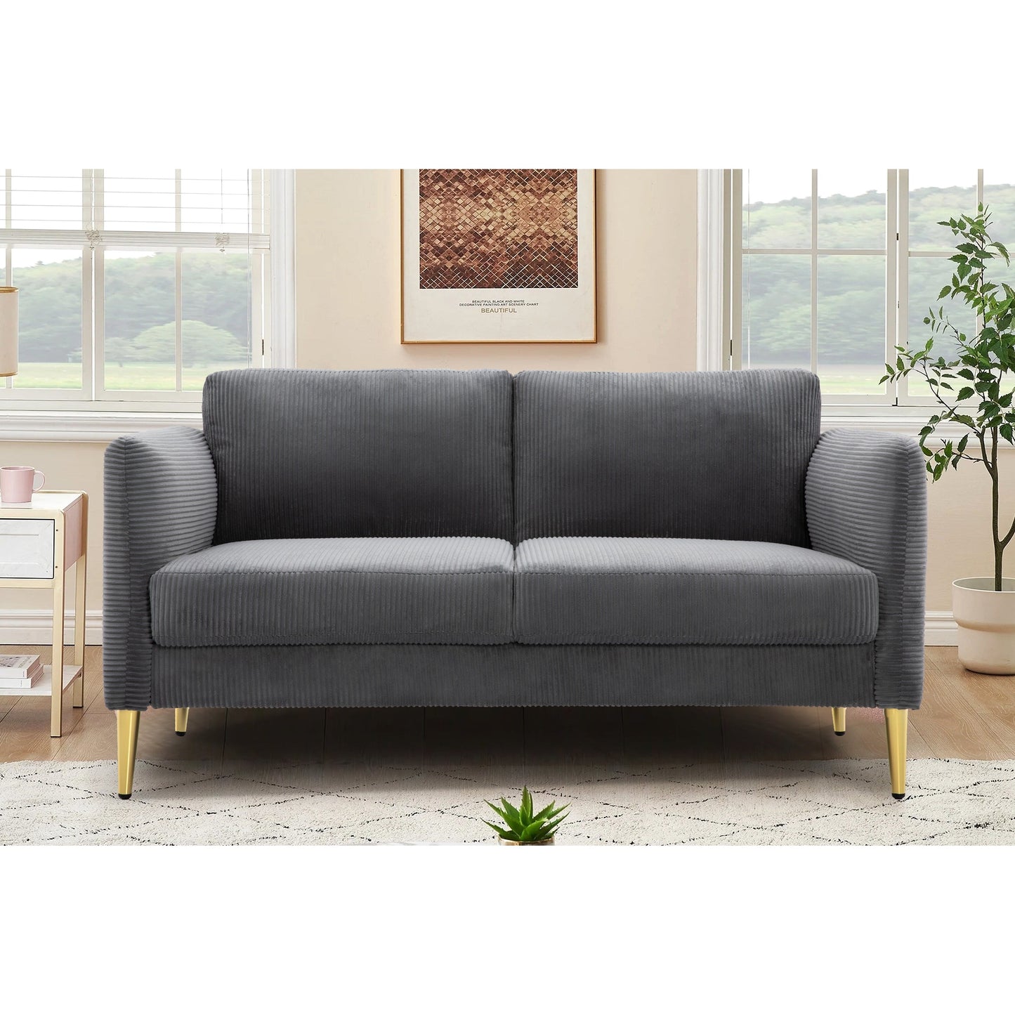 US PRIDE FURNITURE 60.63 W Mid-Century Corduroy Fabric Loveseat