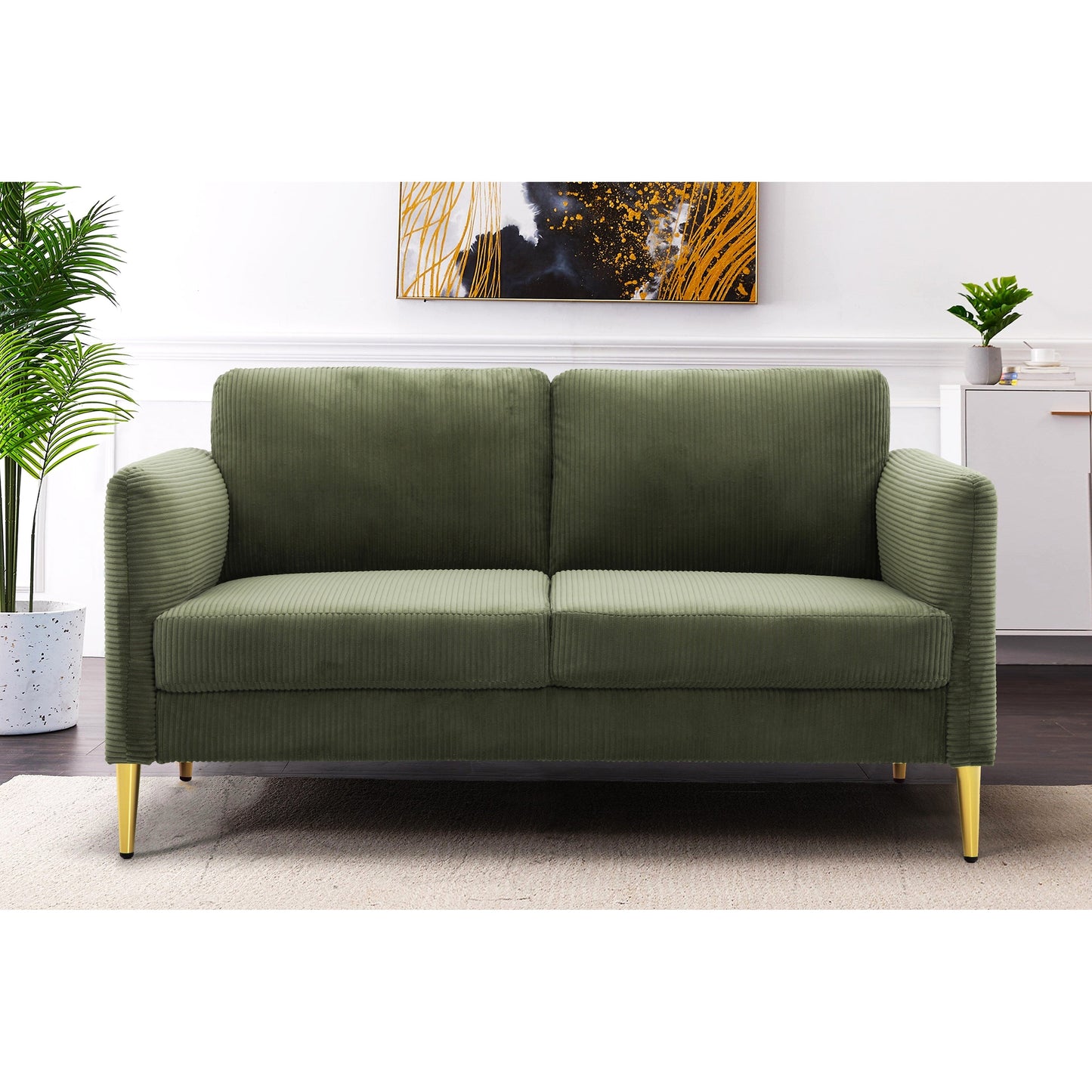 US PRIDE FURNITURE 60.63 W Mid-Century Corduroy Fabric Loveseat