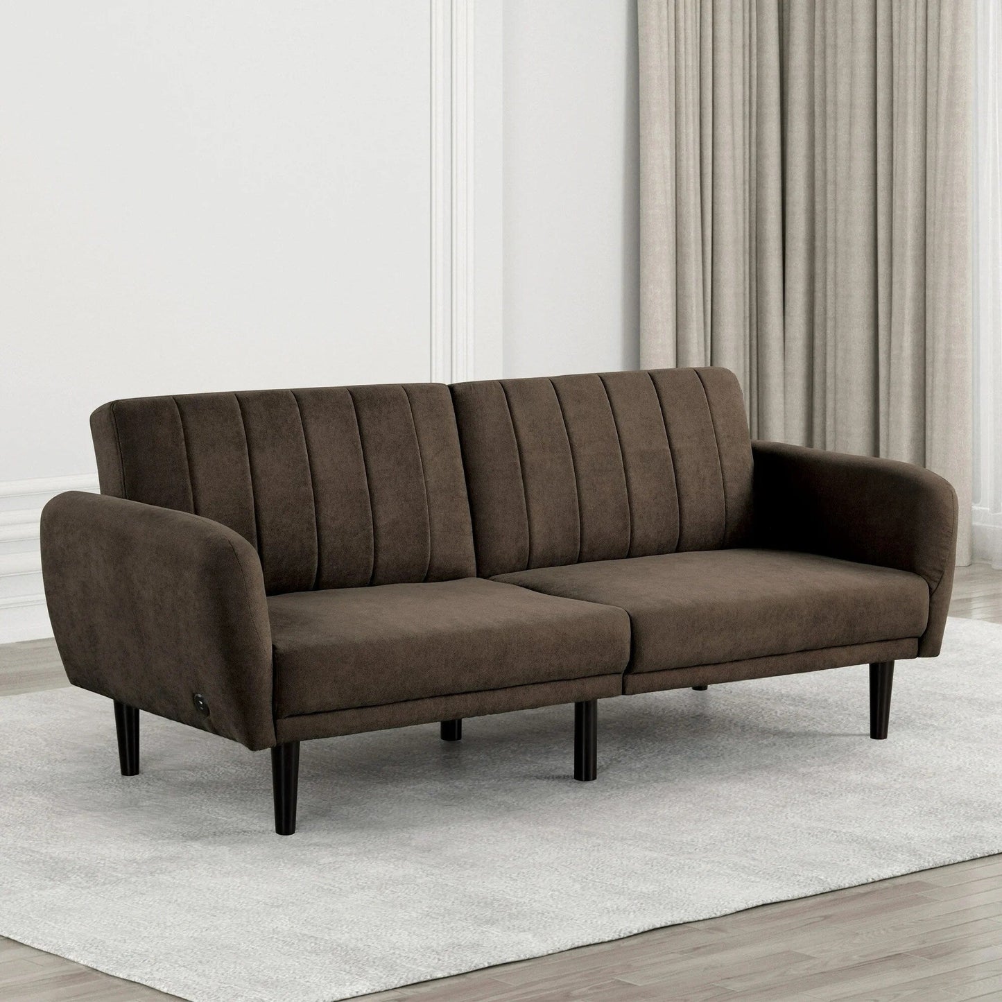 Upholstered Futon Sofa with Channeled Back