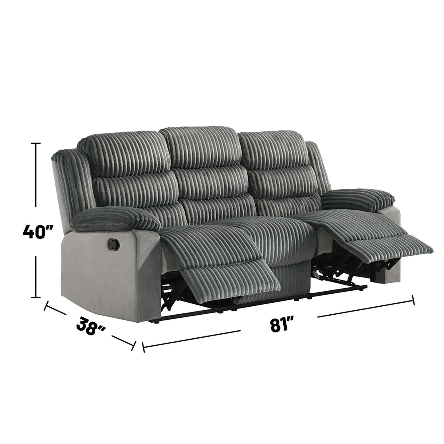 Upholstered Manual Motion Sofa with Pillow Top Armrest in Gray