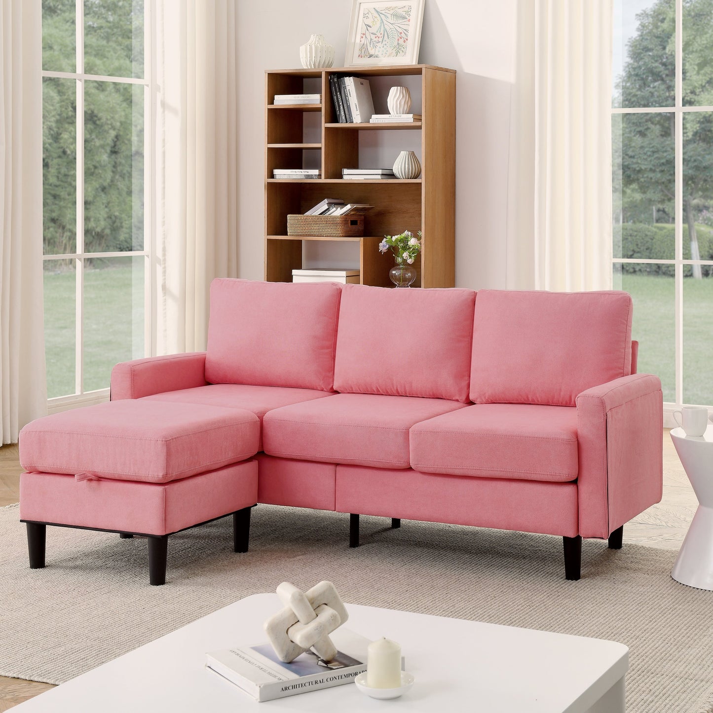 Upholstered Sectional Sofa Couch with Ottoman