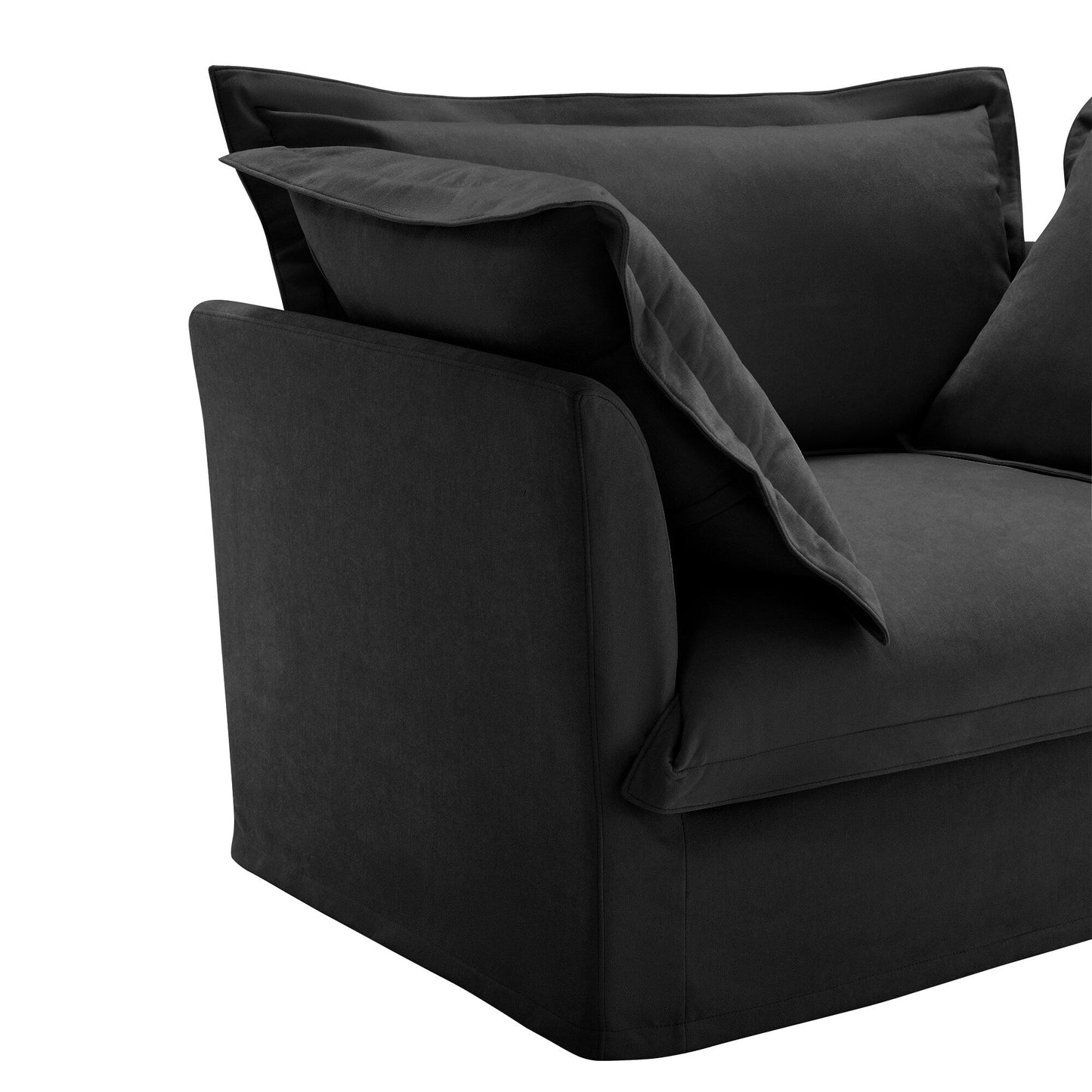 Upholstered Slipcovered Armchair with Ottoman, Deep Seat Armchair W/ Wide Ottoman for Living Room