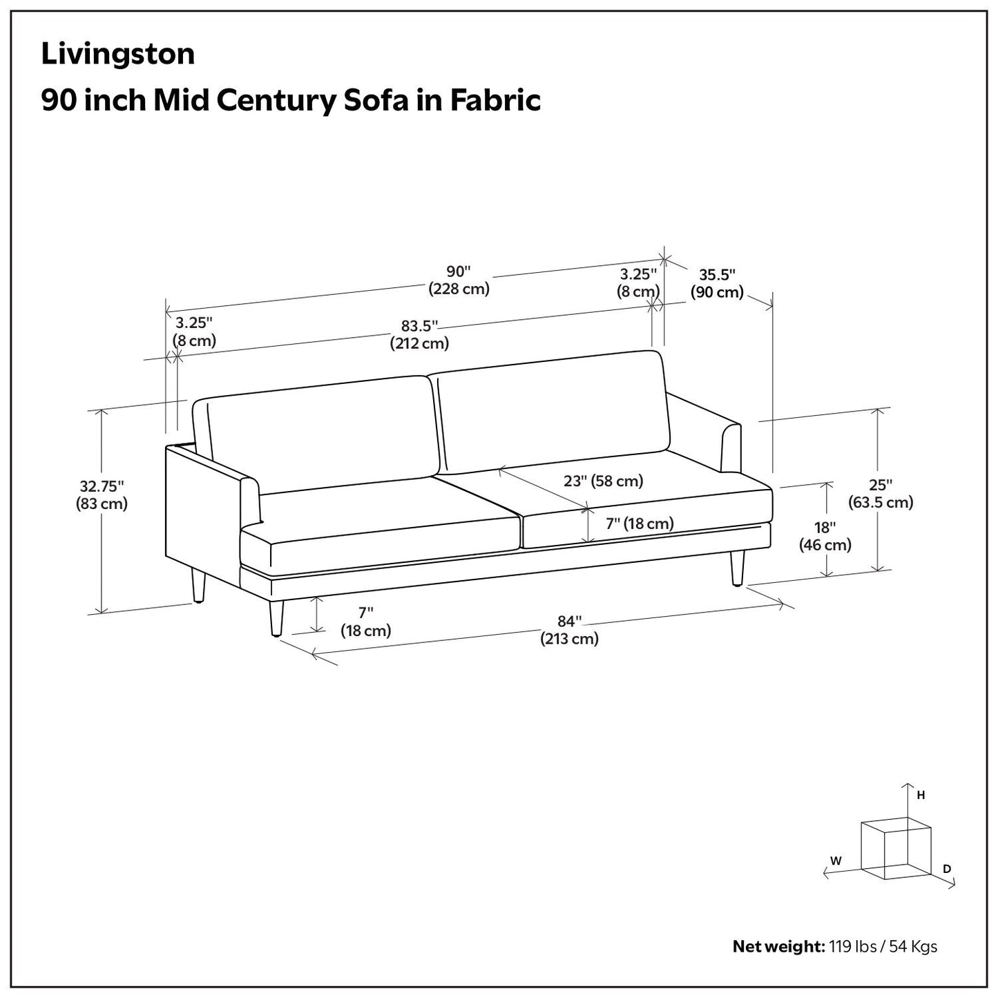 WYNDENHALL Chloris 90 inch Wide Mid-Century Modern Sofa - Â 90 W x 35.5 D x 32.75 H