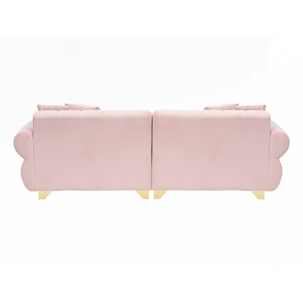 spring-wrapped Sofa cushions with stylish metal feet and 4 throw pillows
