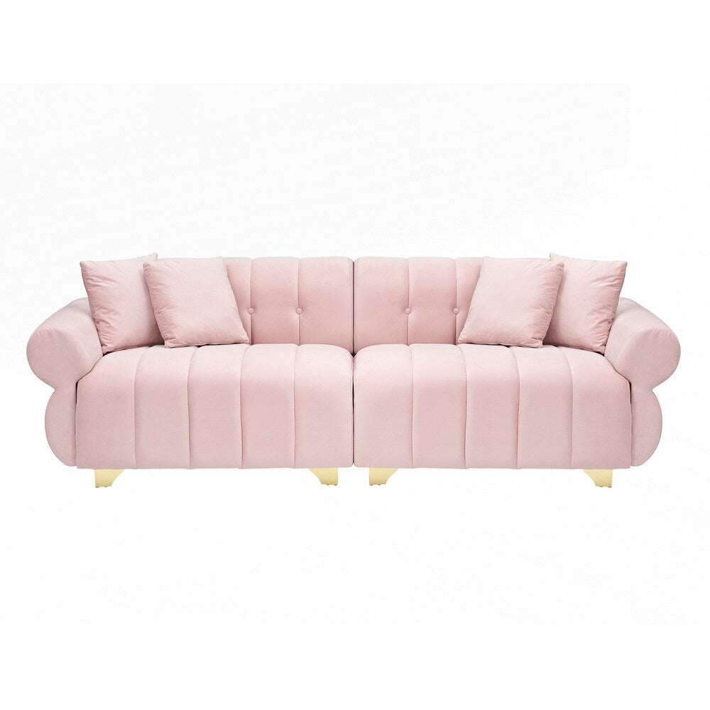 spring-wrapped Sofa cushions with stylish metal feet and 4 throw pillows
