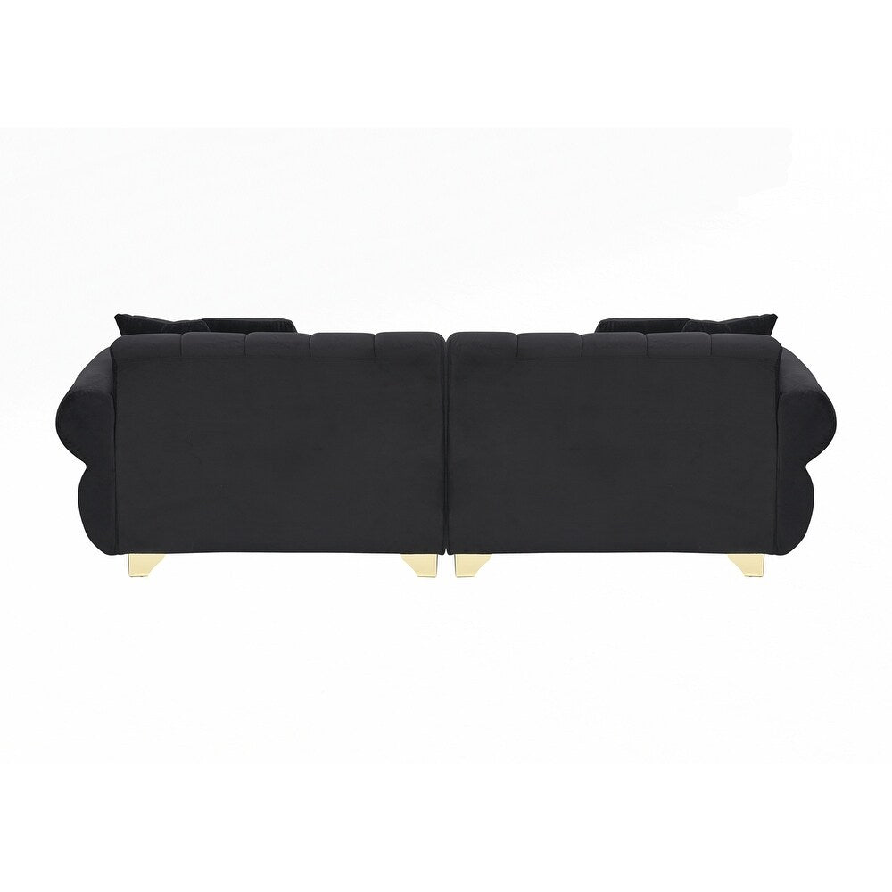 spring-wrapped Sofa cushions with stylish metal feet and 4 throw pillows