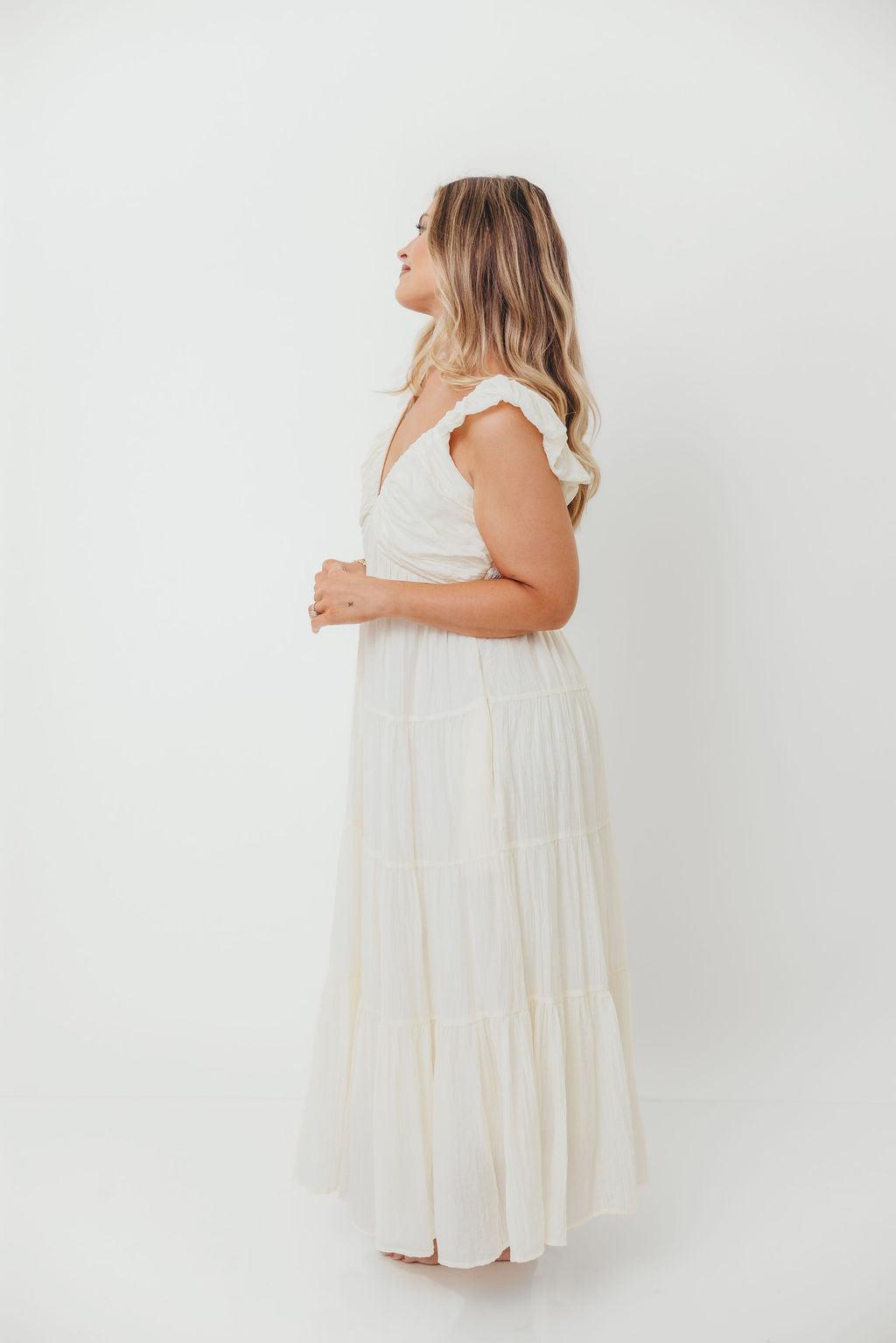 Katy Pleated Bodice Maxi Dress in Cream - Bump Friendly - Restocking End of Sept