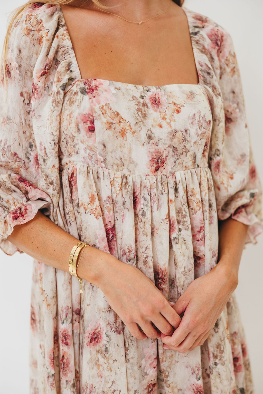 Mona Maxi Dress with Smocking in Pink/Beige Multi Floral - Bump Friendly *9/30 PRE-ORDER*